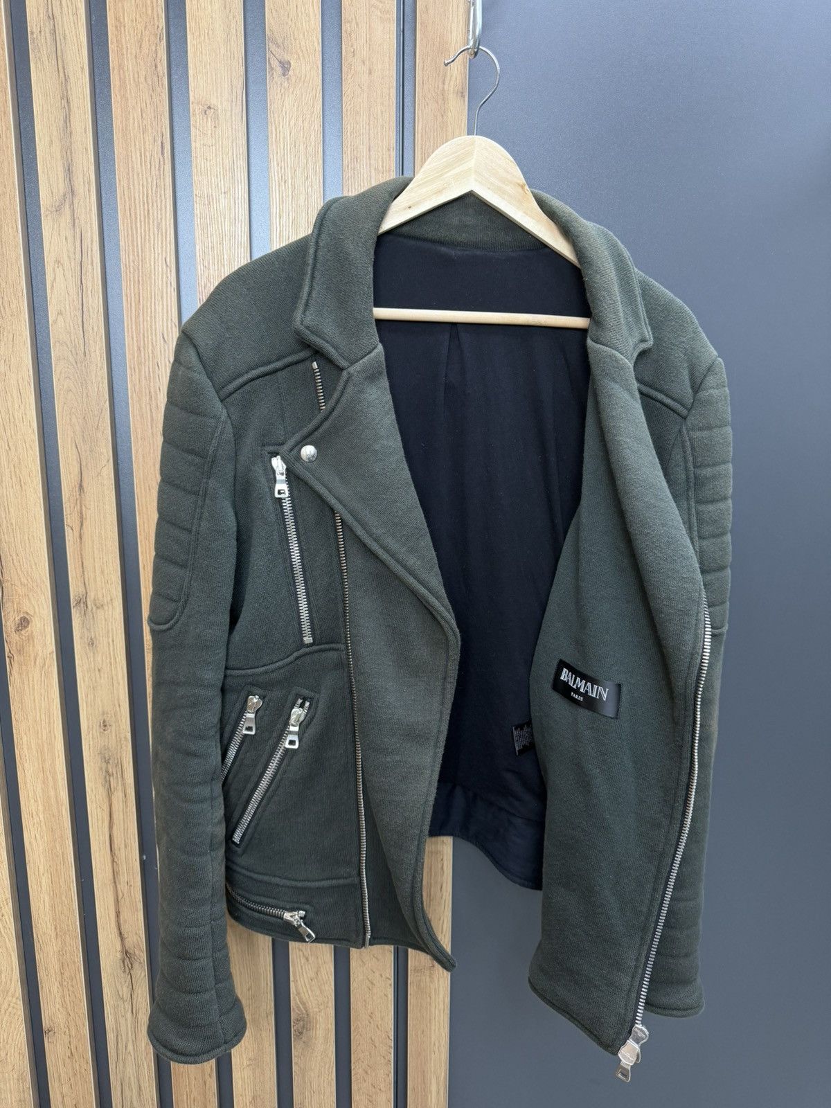 Balmain Balmain Biker Zip Jacket Faded Olive Size L Size US L / EU 52-54 / 3 - 6 Thumbnail