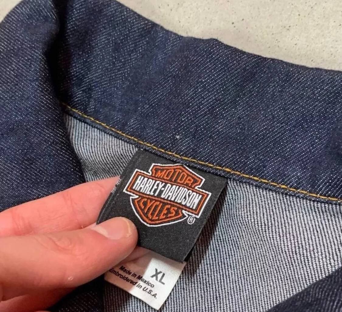 Harley Davidson Vintage HARLEY DAVIDSON Denim Jacket Embroidered Big Logo Size US XL / EU 56 / 4 - 6 Thumbnail