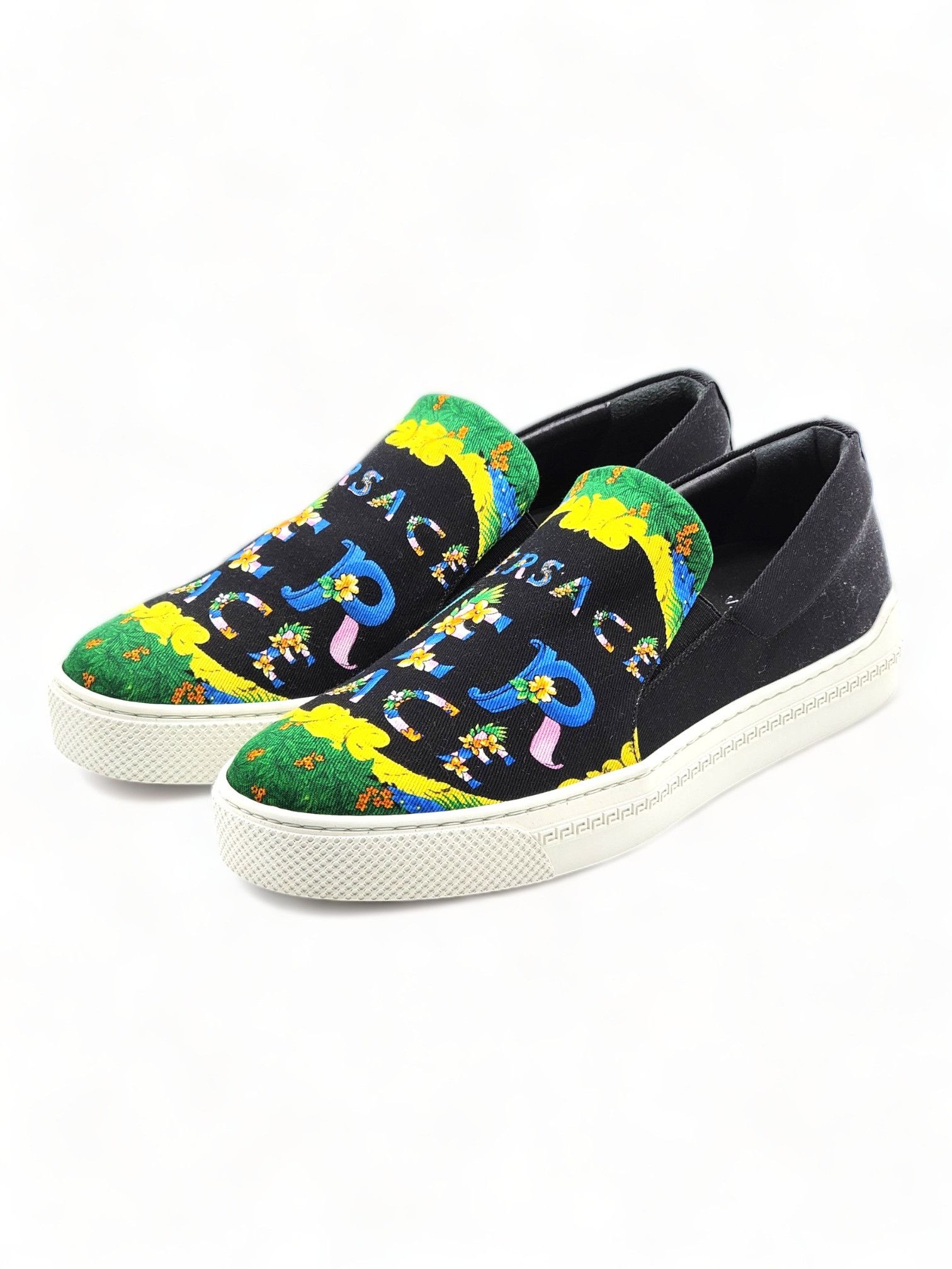 image of Versace Canvas Slip On Sneakers - 7 in Brown, Men's