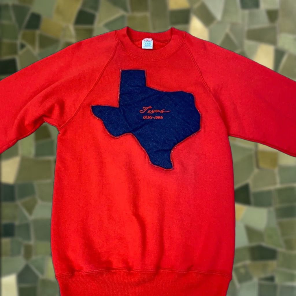 Jerzees VTG Texas Sweatshirt Womens Small Red Puffy Denim 3D Embroidery 150 Year 80s USA Size S / US 4 / IT 40 - 1 Thumbnail