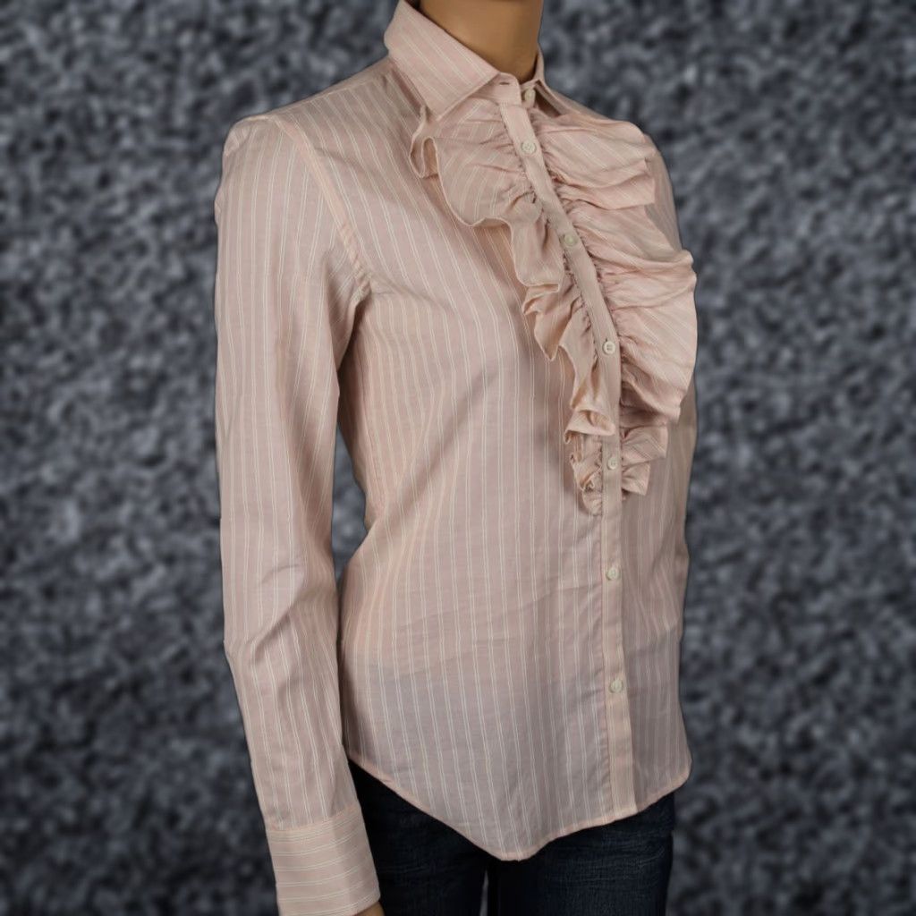 Ralph Lauren Ralph Lauren Large L Pink Cream Ruffle Striped Blouse NWT Size L / US 10 / IT 46 - 1 Preview