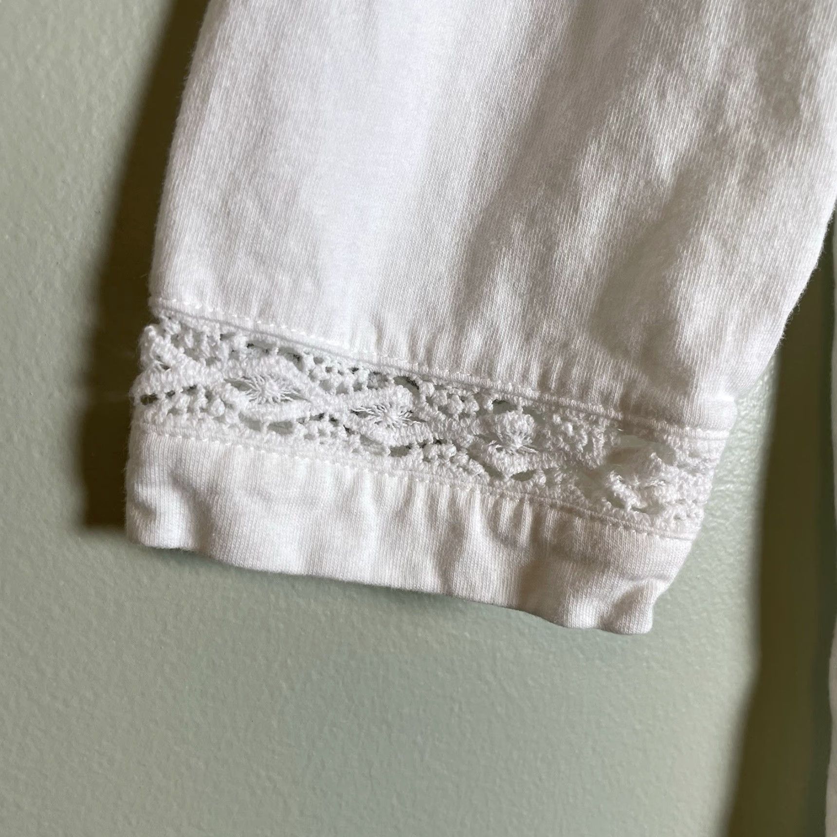 Lands' End Lands' End Women's Blouse 3/4 Sleeve V-Neck Lace Trim Tunic XS White BoHo Beach Preppy Size XS / US 0-2 / IT 36-38 - 4 Thumbnail