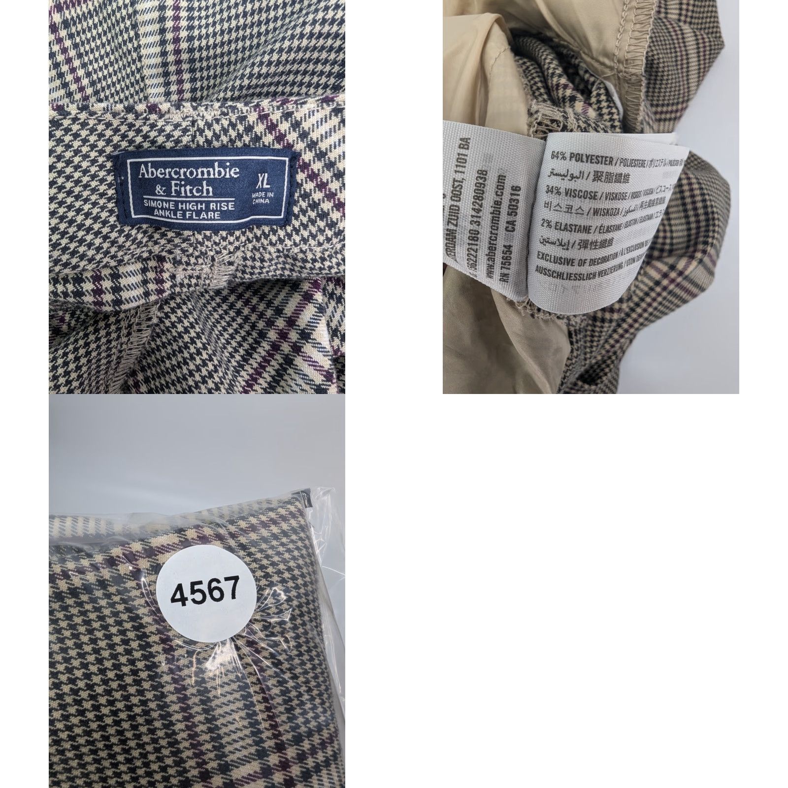Abercrombie & Fitch Abercrombie & Fitch Womens Houndstooth Pant XL Beige Flared Ankle High Rise Sim- one? Size 40" / US 18 - 9 Thumbnail