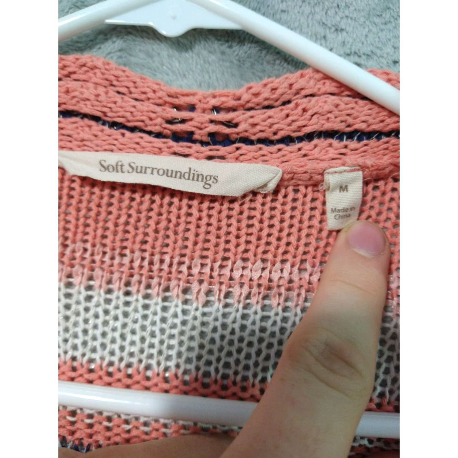Soft Surroundings Soft Surroundings Sweater Womens Medium Pink Striped Open Front Cardigan Size M / US 6-8 / IT 42-44 - 5 Thumbnail