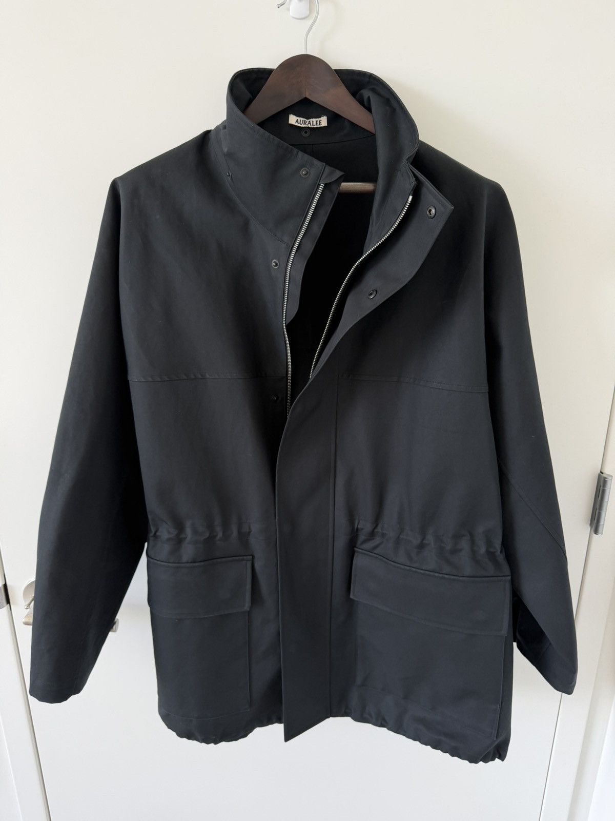 Auralee Navy Rain Coat High Density Gabardine Blouson $1425