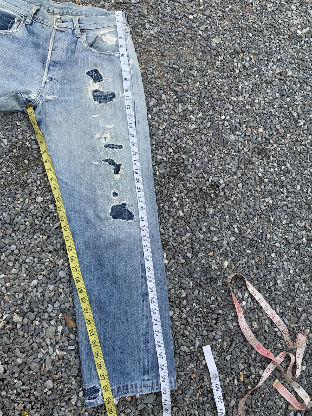 Kapital VINTAGE LEVIS 501XX BIG E SELVEDGE DAMAGE DISTRESSED DENIM Size US 30 / EU 46 - 23 Thumbnail