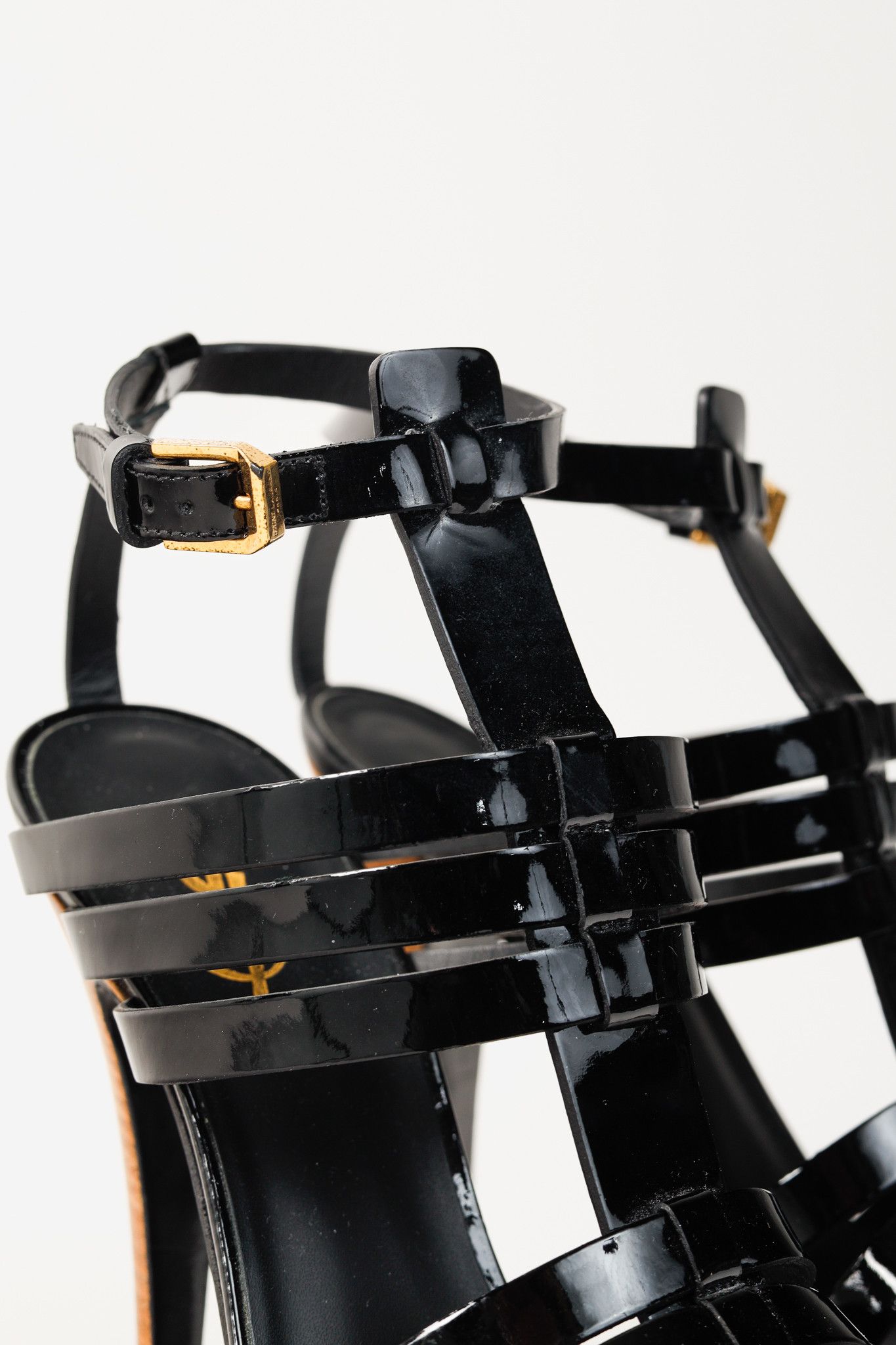 Saint Laurent Paris Saint Laurent Tribute Black Patent Leather Platform Sandals Size US 6.5 / IT 36.5 - 8 Thumbnail