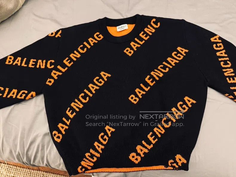 Balenciaga Balenciaga Black and orange logo round neck sweater Size US L / EU 52-54 / 3 - 1 Thumbnail
