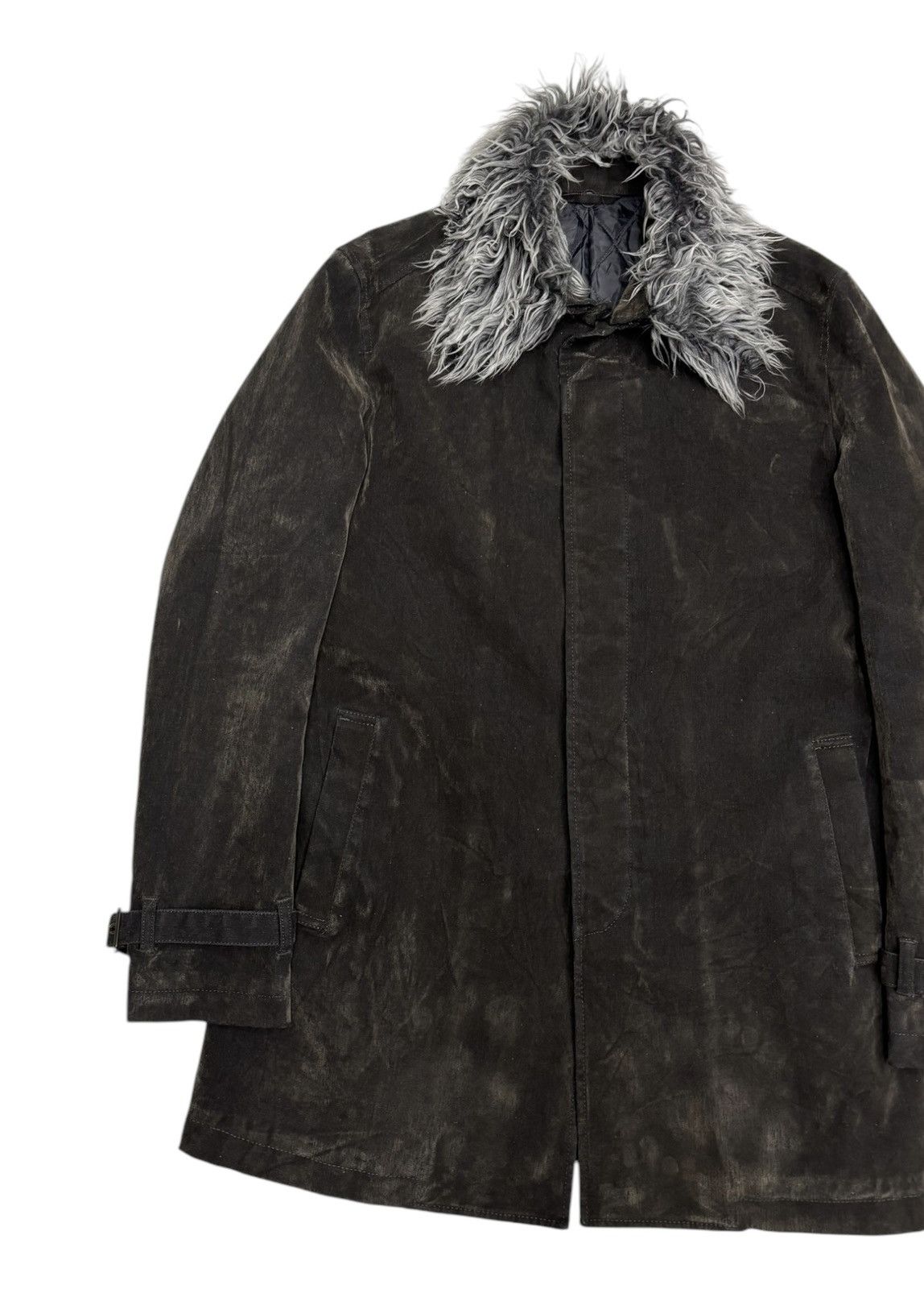 If Six Was Nine × Le Grande Bleu (L.G.B.) × Tornado Mart 🔥VINTAGE HAMNETT FAUX FUR COLLAR WAXED OVERCOAT JACKET Size US M / EU 48-50 / 2 - 7 Thumbnail