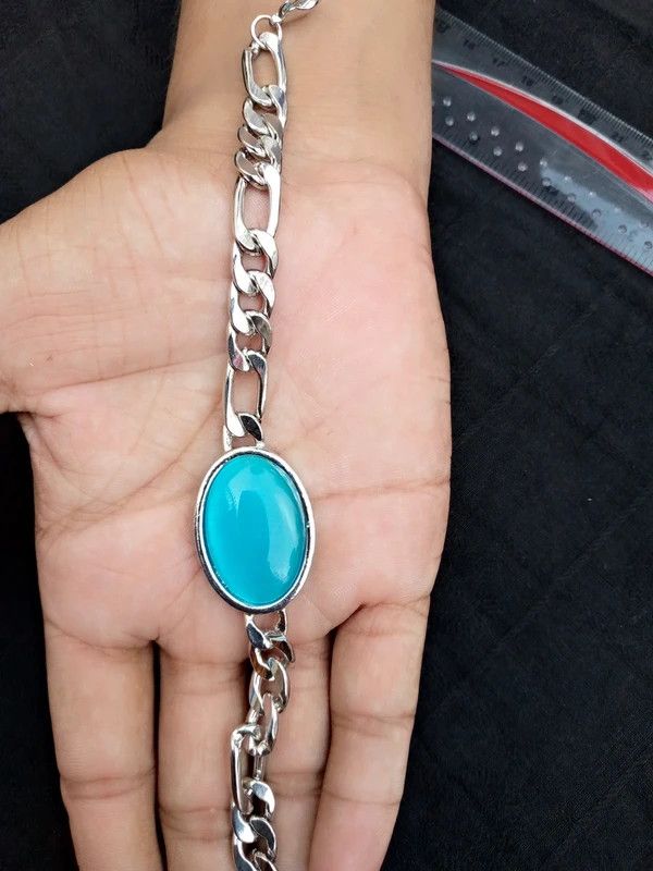 Other Silver-toned Link Chain Bracelet Blue Stone Size ONE SIZE - 2 Thumbnail
