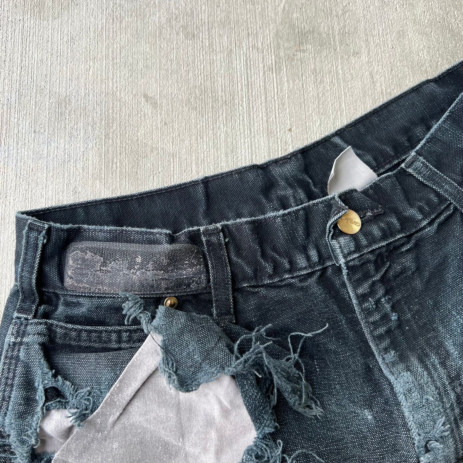 Carhartt × Vintage Carhartt faded black THRASHED double knee work wear pants Size US 28 / EU 44 - 7 Thumbnail