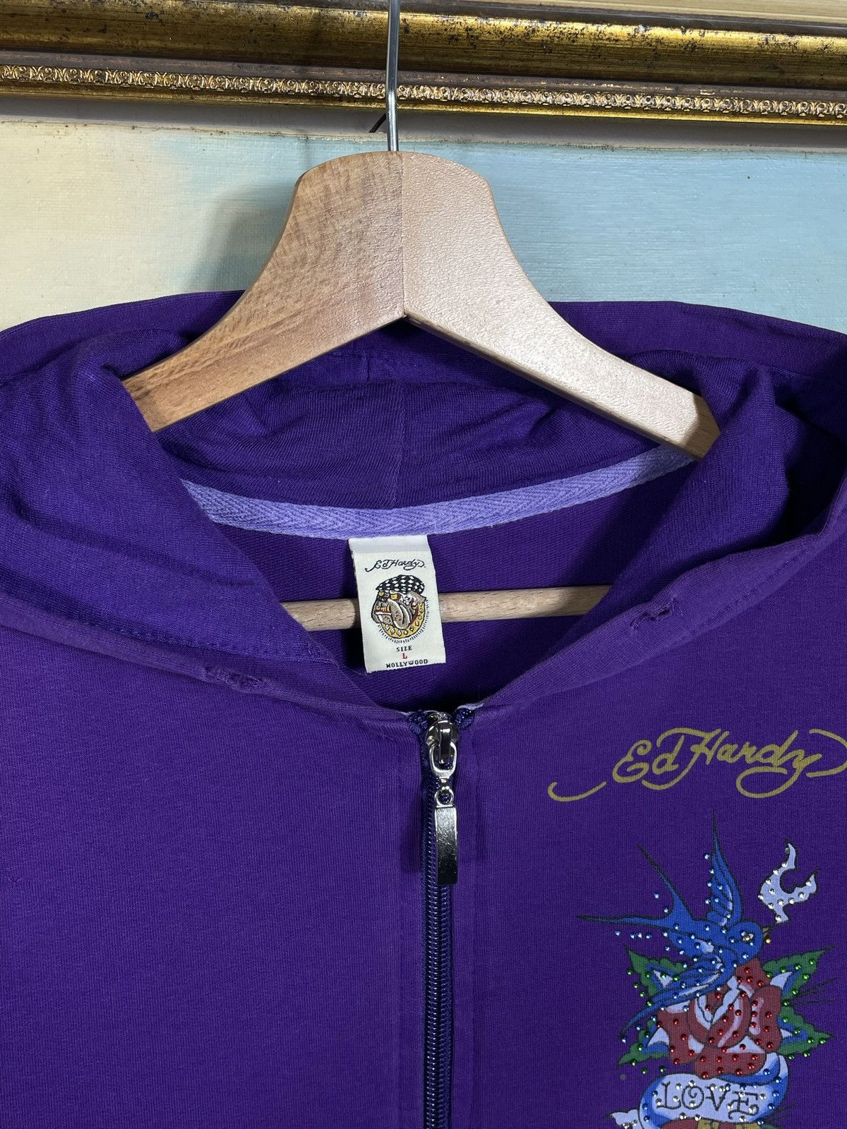 Christian Audigier × Ed Hardy × Vintage Ed Hardy Vintage Y2K Zip Hoodie Sweatshirt Avant Garde Cyber Size L / US 10 / IT 46 - 5 Thumbnail