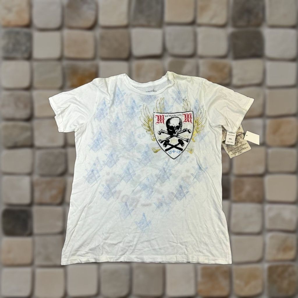 Vintage VINTAGE Monarchy Shirt Mens 2XL White Blue Yellow Cotton Crew Neck Short Sleeve Angels 90s Size US XXL / EU 58 / 5 - 1 Thumbnail