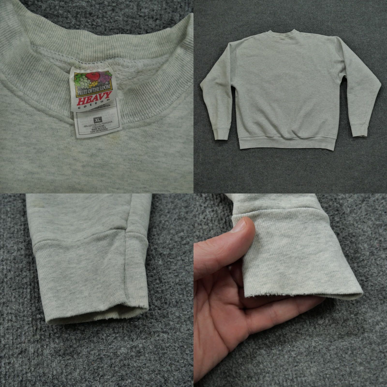 Fruit Of The Loom VINTAGE Fruit of the Loom Sweatshirt Men 90s Pullover Crew Neck XL Gray/Gray Football Winter 1997 Size US XL / EU 56 / 4 - 8 Thumbnail
