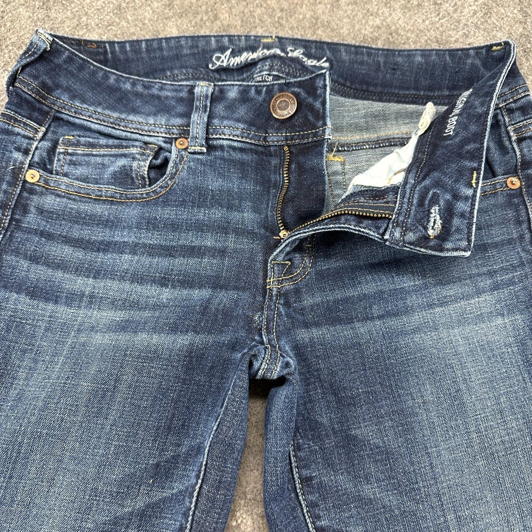 American Eagle Outfitters American Eagle Outfitters Jeans Womens 6 Blue Original Boot Regular Fit Dark Wash Stretch Denim 5-Pocket Cowboy Distressed Regular Womens Jeans Size 28" / US 6 / IT 42 - 2 Thumbnail