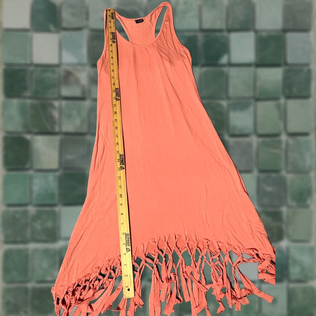 Venus LASCANA for VENUS Dress Womens Size 4 Peach Sleeveless Fringed Racerback Casual Maxi Shift Knee Length Multicolor Fringe Summer Spring Women