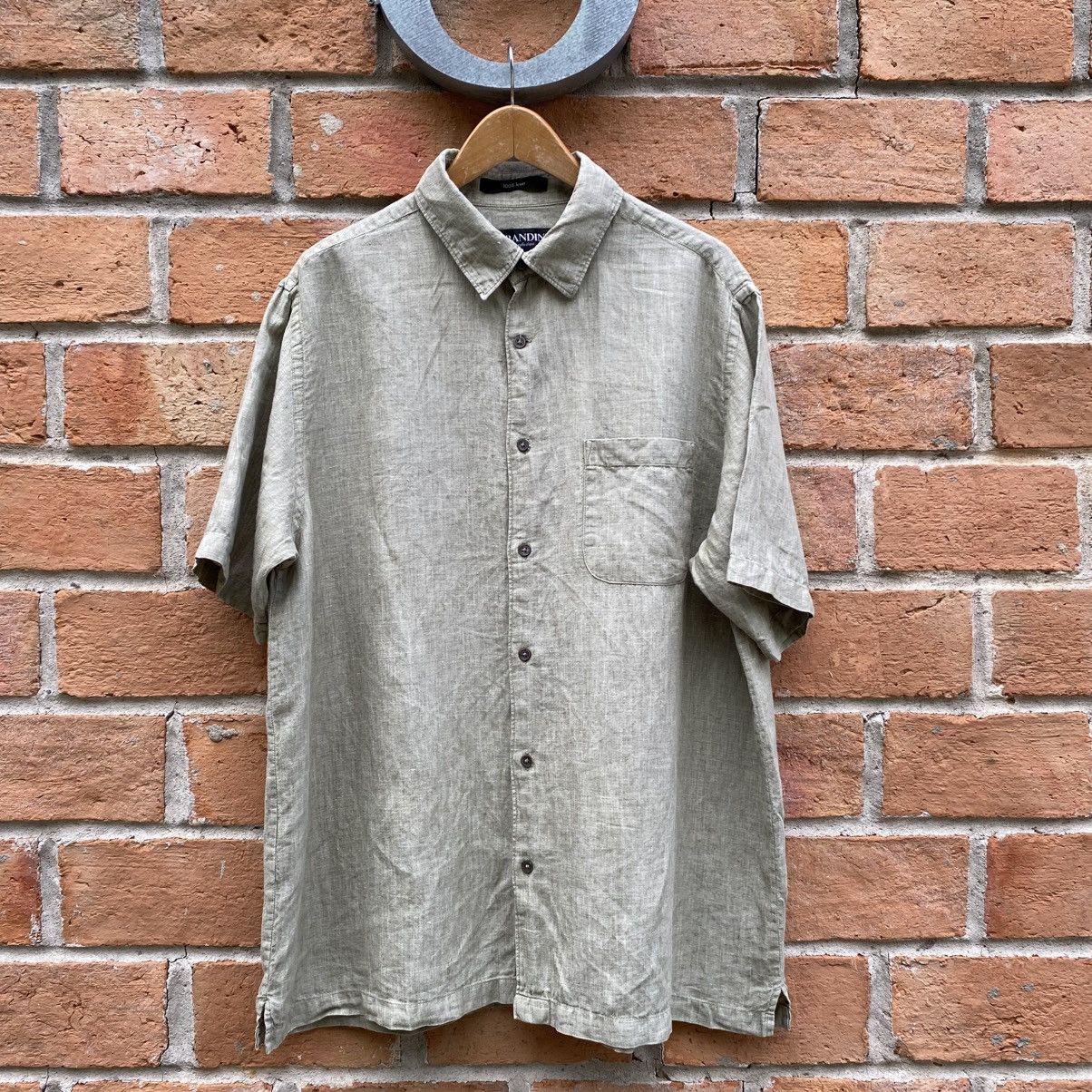 Brandini BRANDINI Light Green 100% Linen Short Sleeve Shirt Size US L / EU 52-54 / 3 - 1 Thumbnail