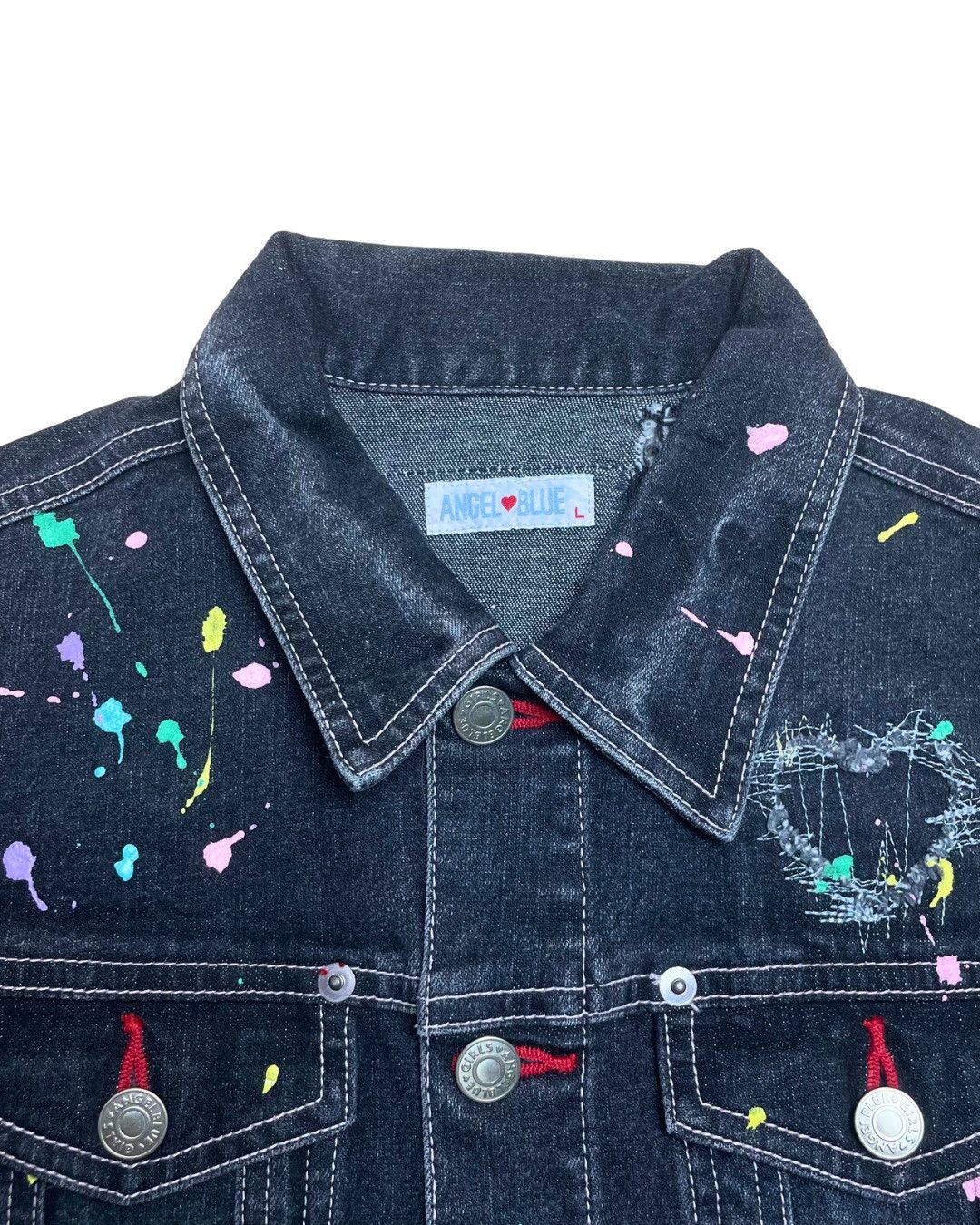 Angel Blue Paint Splatter Dark Denim Jacket Size S / US 4 / IT 40 - 4 Thumbnail