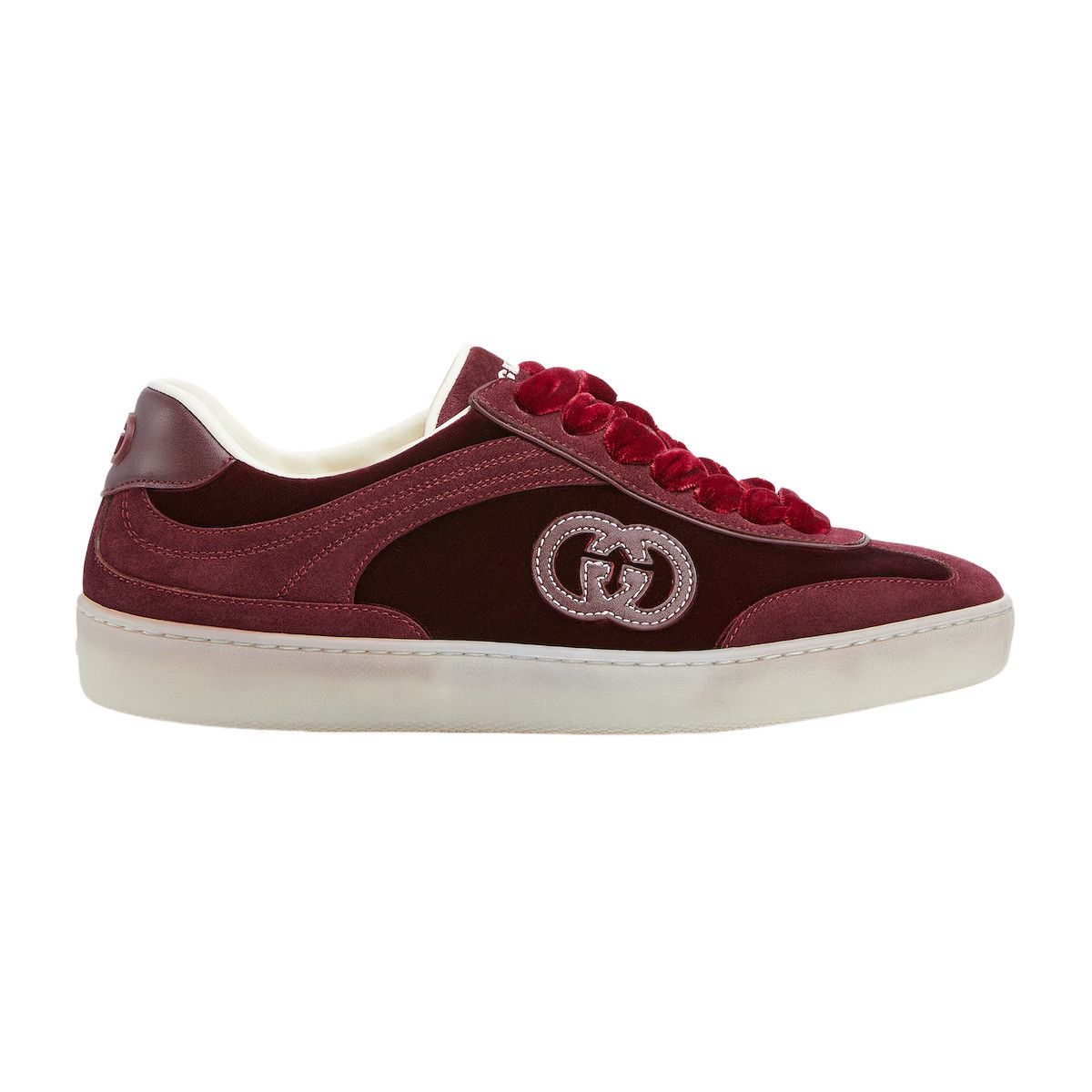 GUCCI G75 $990 Women's Bordeaux Velvet Sneakers New & Authen