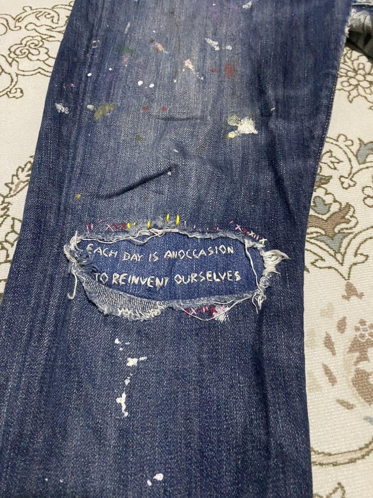 Polo Ralph Lauren × Ralph Lauren OG Polo RL Painted Distress Patchwork Motivation Jeans Size US 35 - 4 Thumbnail