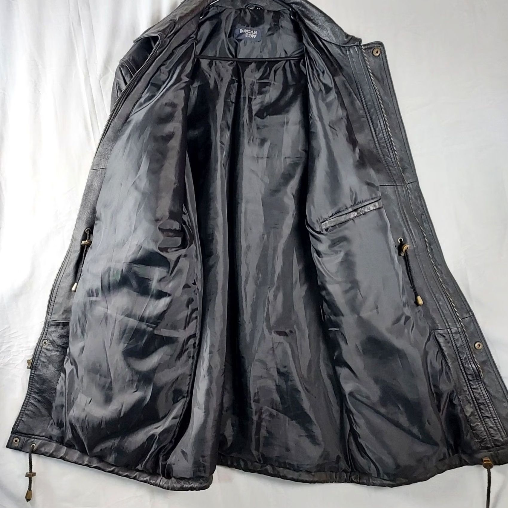 Vintage Duncan Row Genuine Leather Long Jacket Coat Mens Medium Black Pockets Size US M / EU 48-50 / 2 - 5 Thumbnail