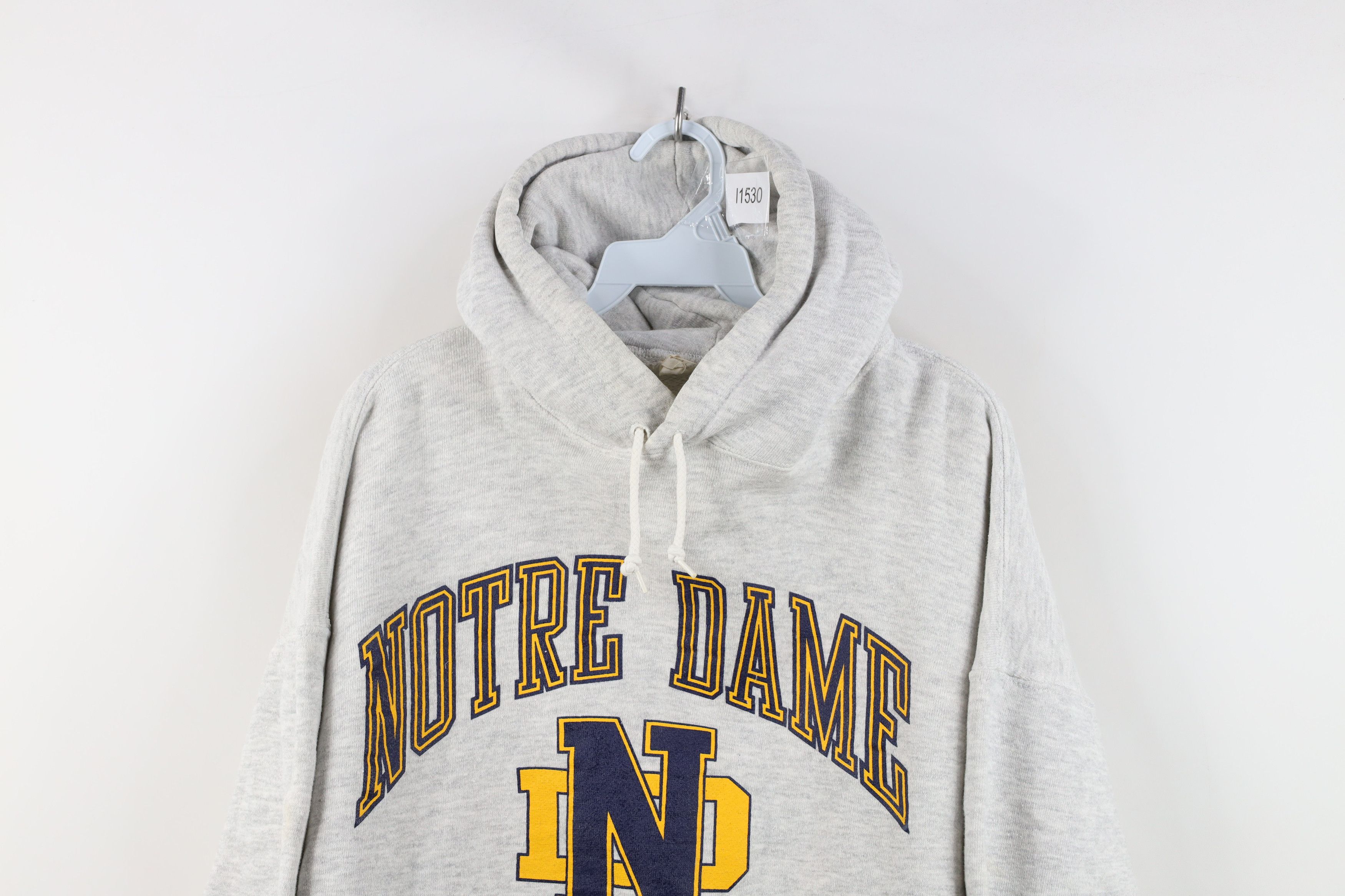 Vintage Vintage 90s Notre Dame University Hoodie Sweatshirt Gray USA Size US XL / EU 56 / 4 - 2 Thumbnail