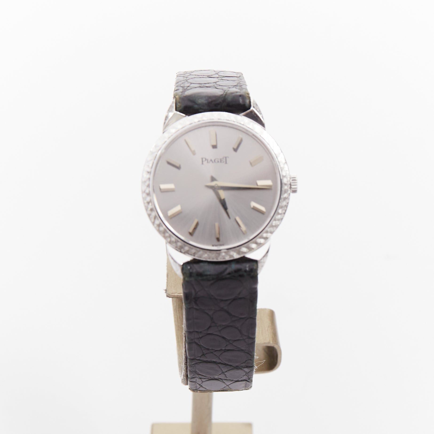 Piaget PIAGET Vintage Sunburst Possession silver face black scaled leather logo belted watch Size ONE SIZE - 1 Thumbnail