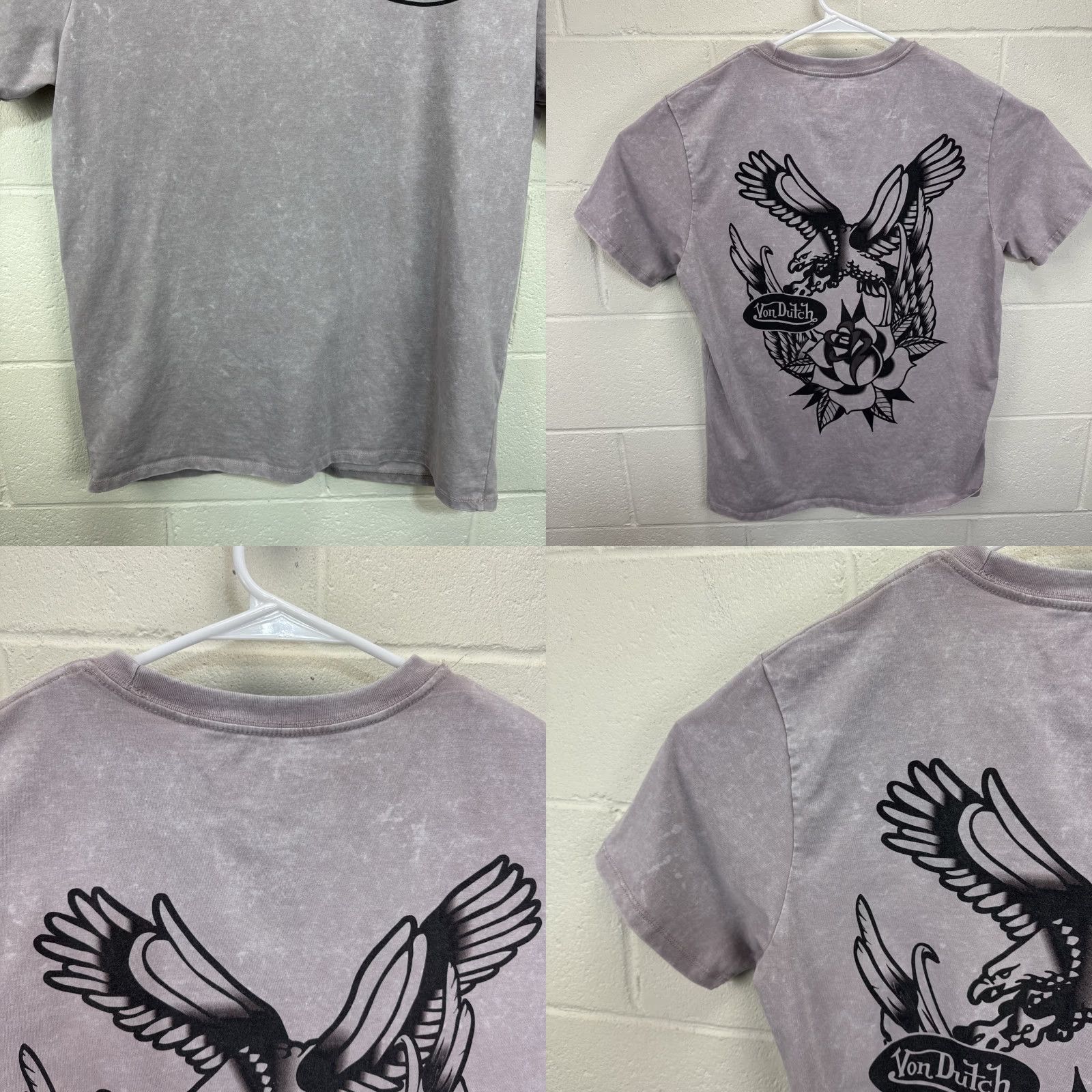 Von Dutch VON DUTCH ACID WASH EMBLEM LOGO EAGLE ROSES T SHIRT GREY Large Size US L / EU 52-54 / 3 - 8 Thumbnail