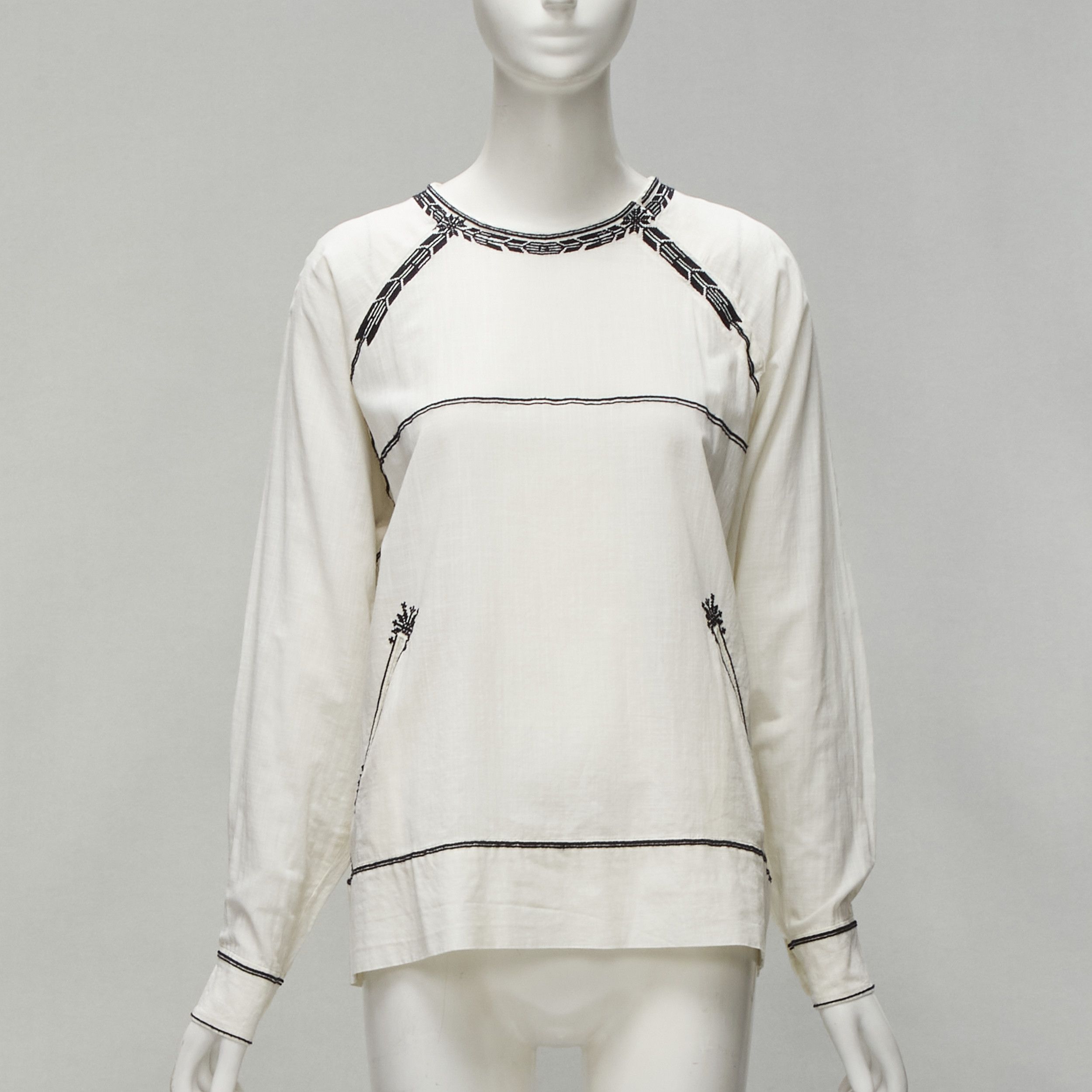 Isabel Marant Etoile ISABEL MARANT ETOILE black embroidery cream cotton pocketed boho top FR36 S Size S / US 4 / IT 40 - 1 Thumbnail