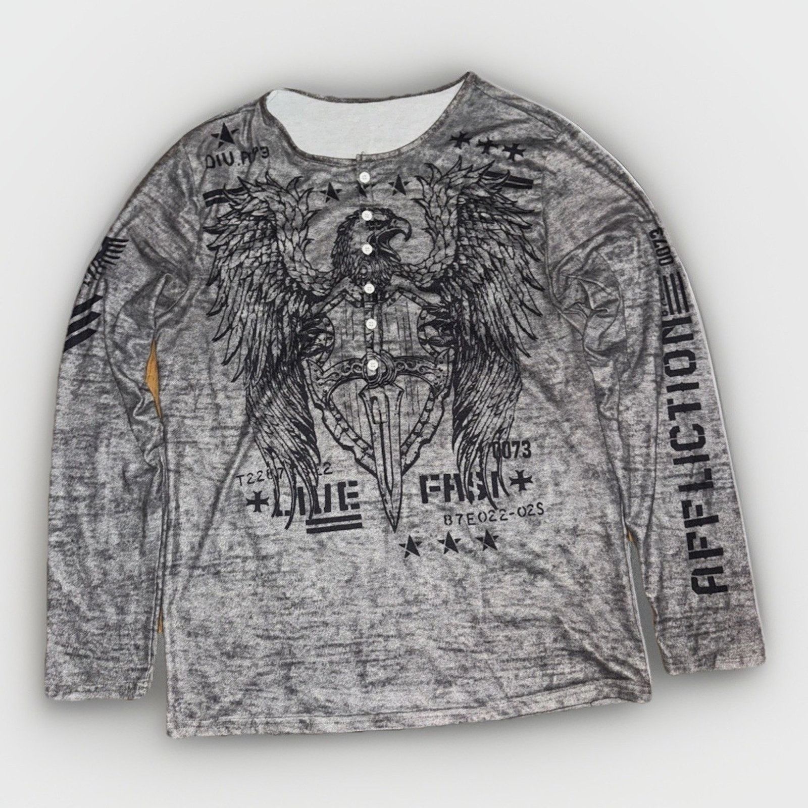 Affliction Affliction Long Sleeve Henley Graphic Shirt Gray Small 20x27 Size US S / EU 44-46 / 1 - 1 Thumbnail