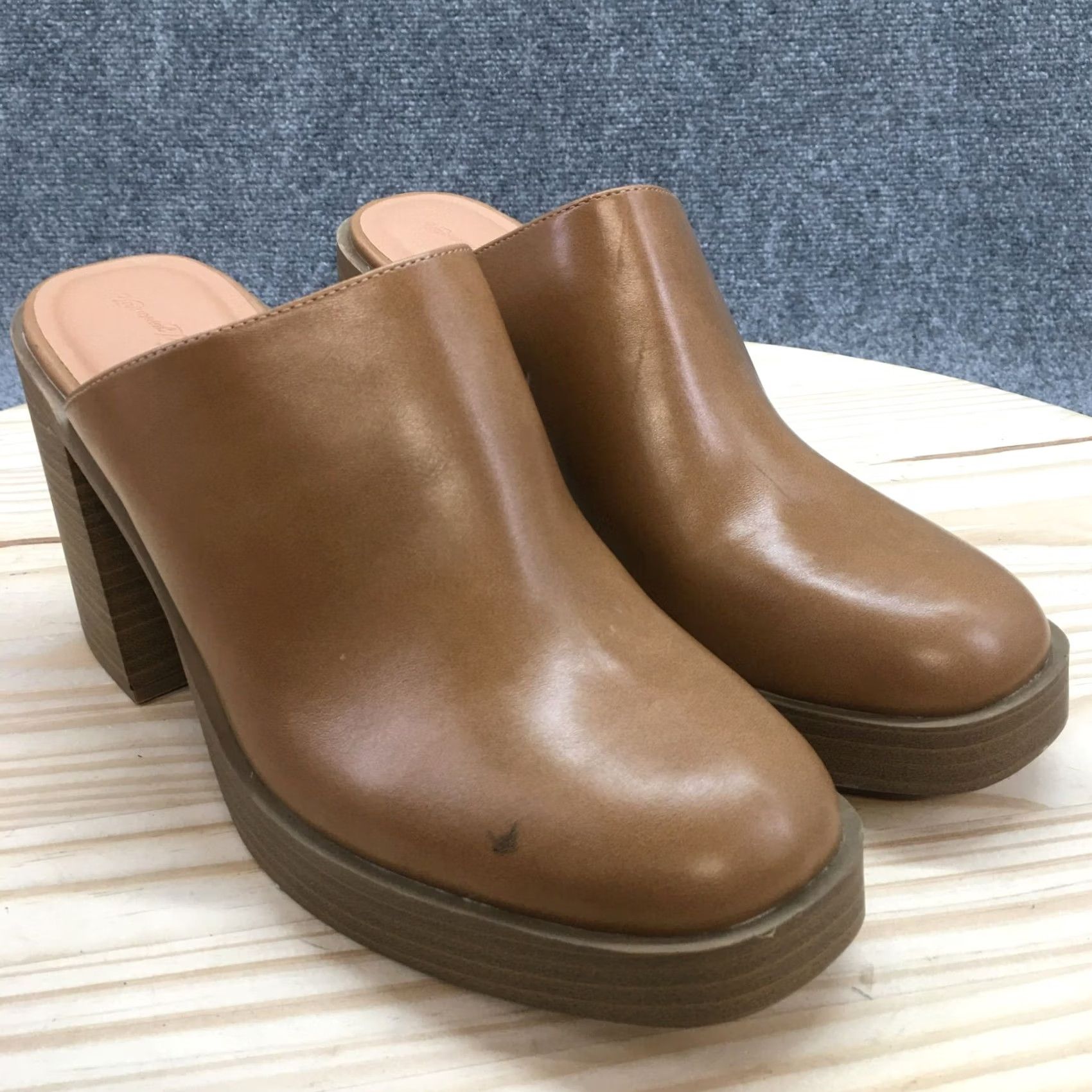 Vintage Universal Thread Mules Womens 11 Tess Platform Brown Faux Leather Heels Casual Size US 11 / IT 41 - 3 Thumbnail
