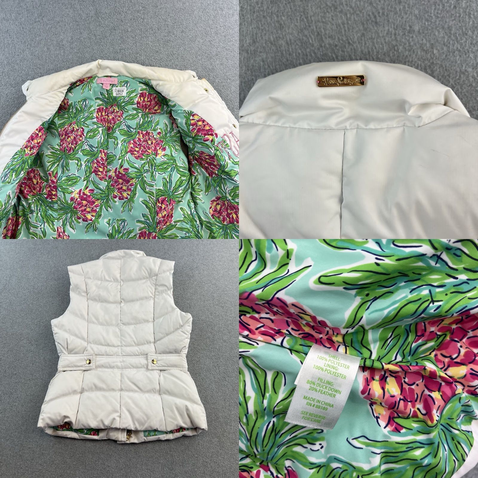 Lilly Pulitzer Lilly Pulitzer Vest Womens Small White Sleeveless Full Zip Quilted Puffy Jacket Size S / US 4 / IT 40 - 9 Thumbnail