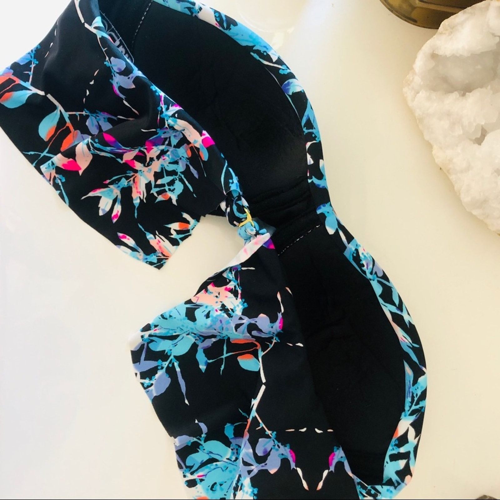 Beach Riot NEW BEACH RIOT Black White Blue Floral Bandeau Bikini Swim Size L / US 10 / IT 46 - 7 Thumbnail