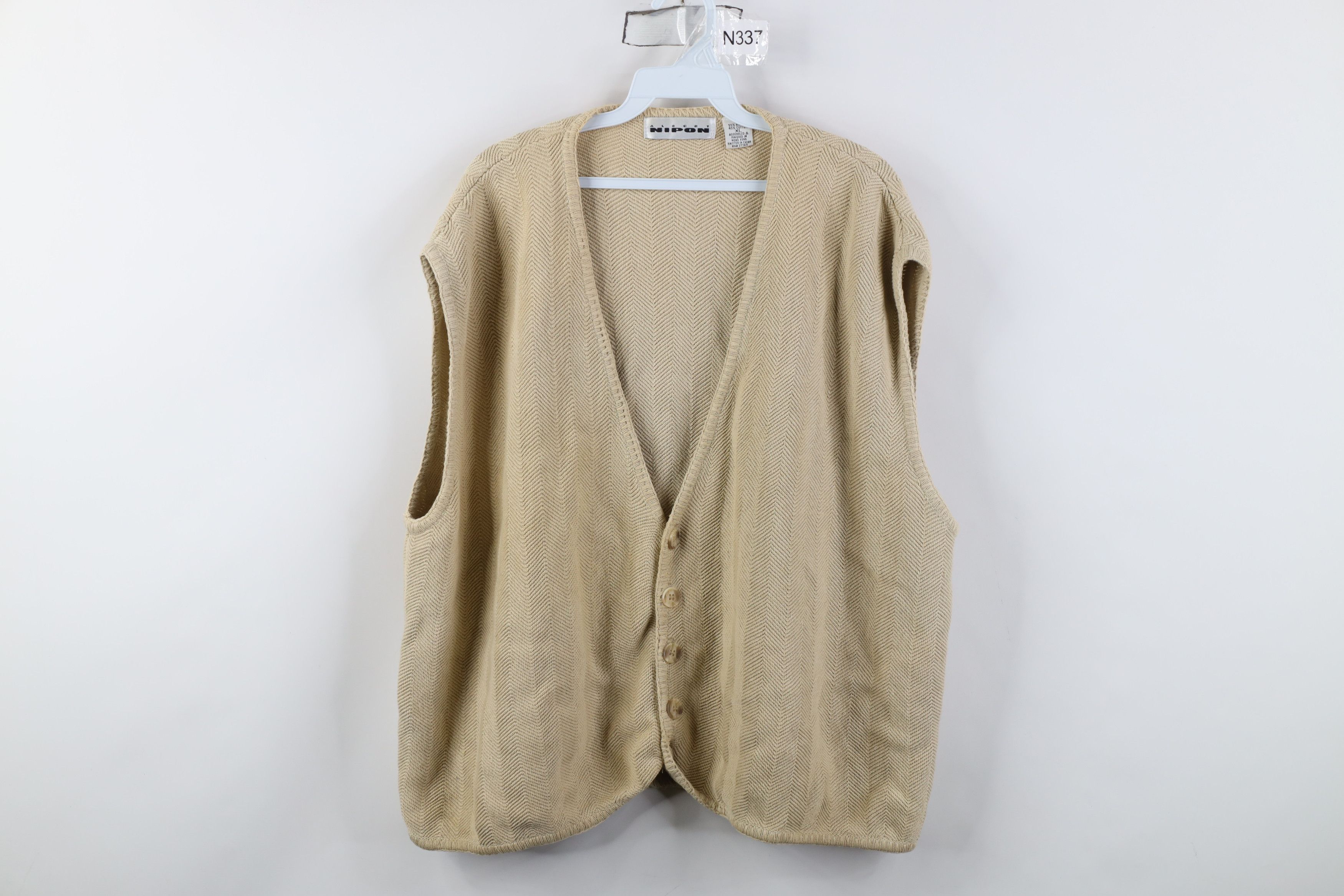 Vintage Vintage 90s Streetwear Fit Herringbone Knit Sweater Vest Size US XL / EU 56 / 4 - 1 Thumbnail
