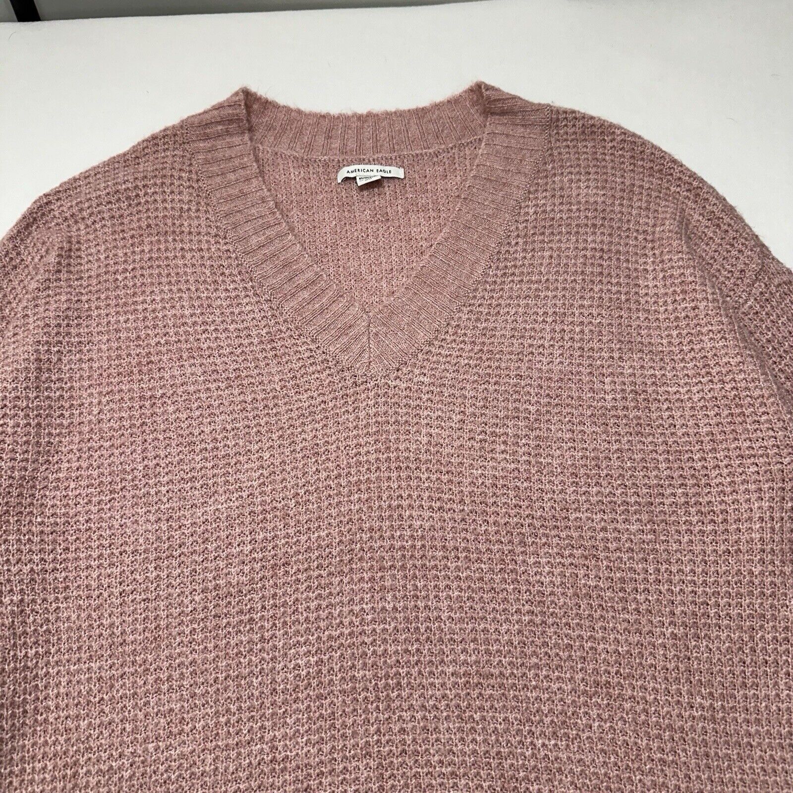 American Eagle Outfitters American Eagle WXS Oversized V-Neck Sweater Pink Cozy Soft Size XS / US 0-2 / IT 36-38 - 2 Thumbnail
