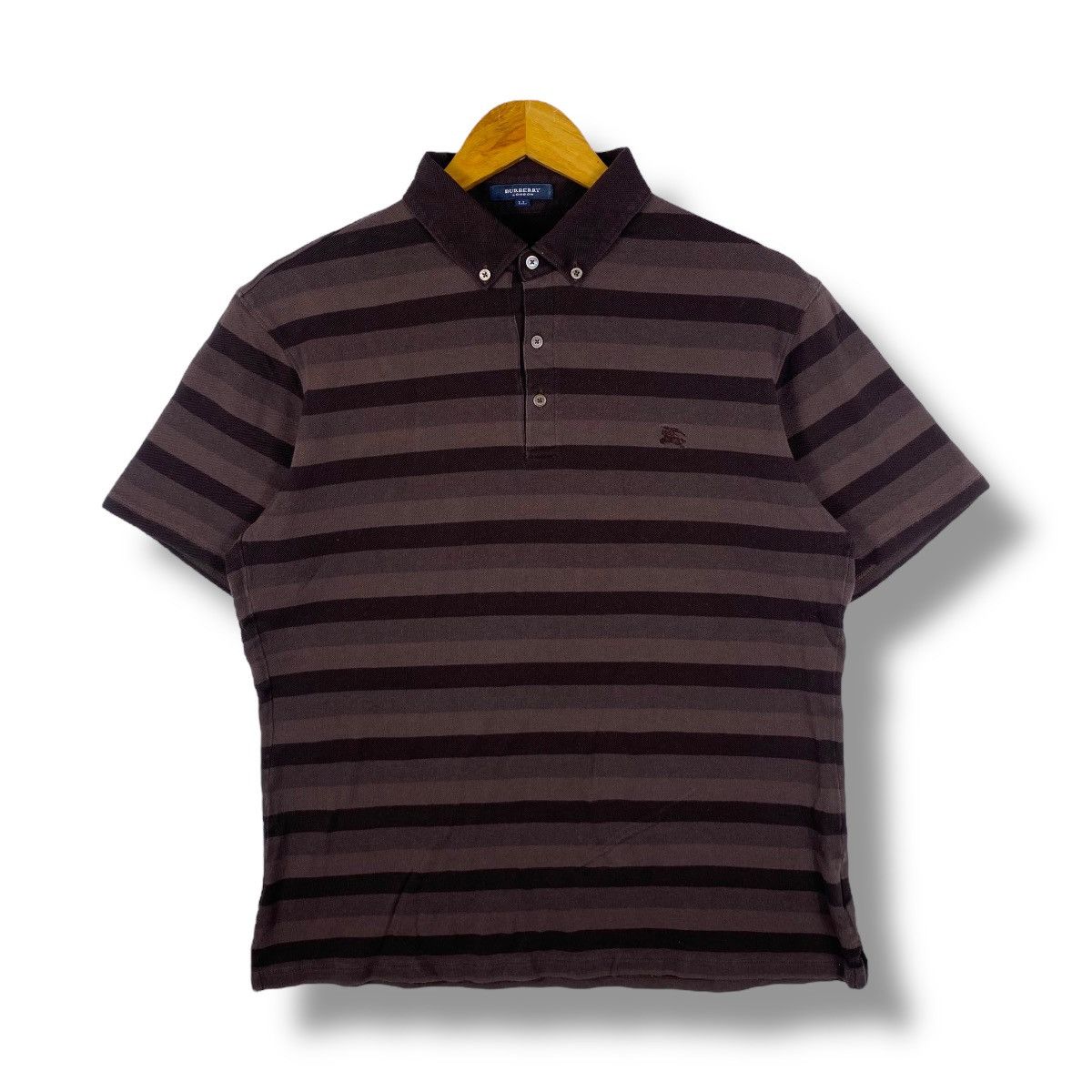 Burberry BURBERRY LONDON Small Embroidery Pony Brown Striped Polo Size US L / EU 52-54 / 3 - 1 Thumbnail
