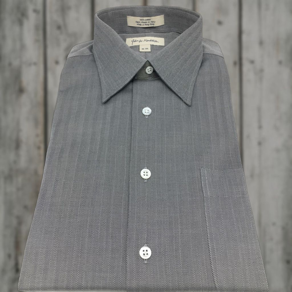 john w nordstrom dress shirt W. Size XL in Blue and Gray stripes care cotton in a herringbone weave Nordstrom Traditional Fit Solid Herringone