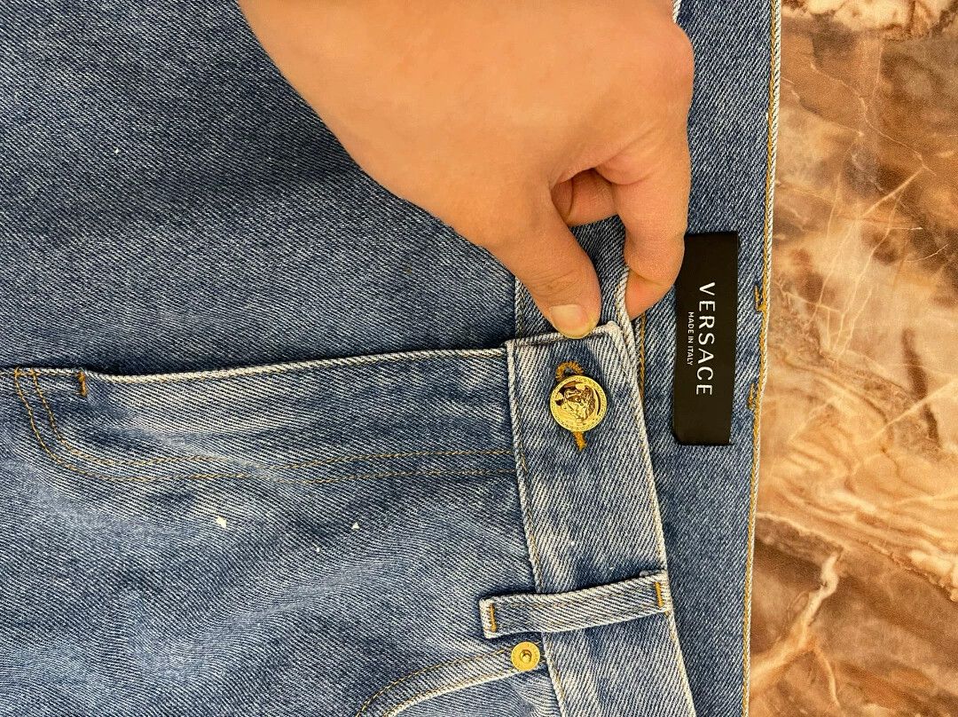 Versace Versace 95 New Leather Logo Jeans Size US 35 - 2 Thumbnail