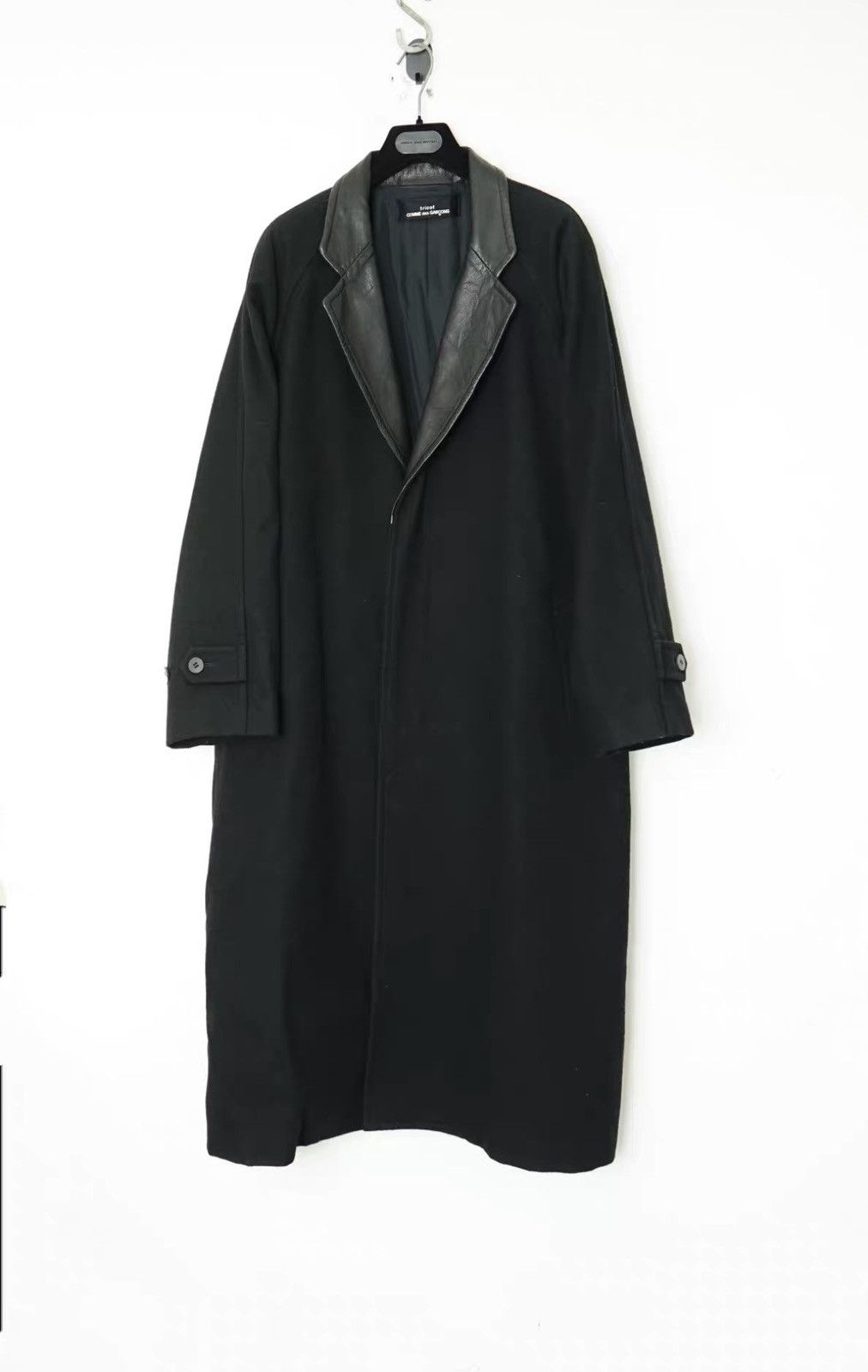 Comme des Garcons Comme des Garçons Leather Collar Paneled Long Wool Coat Size US M / EU 48-50 / 2 - 1 Thumbnail