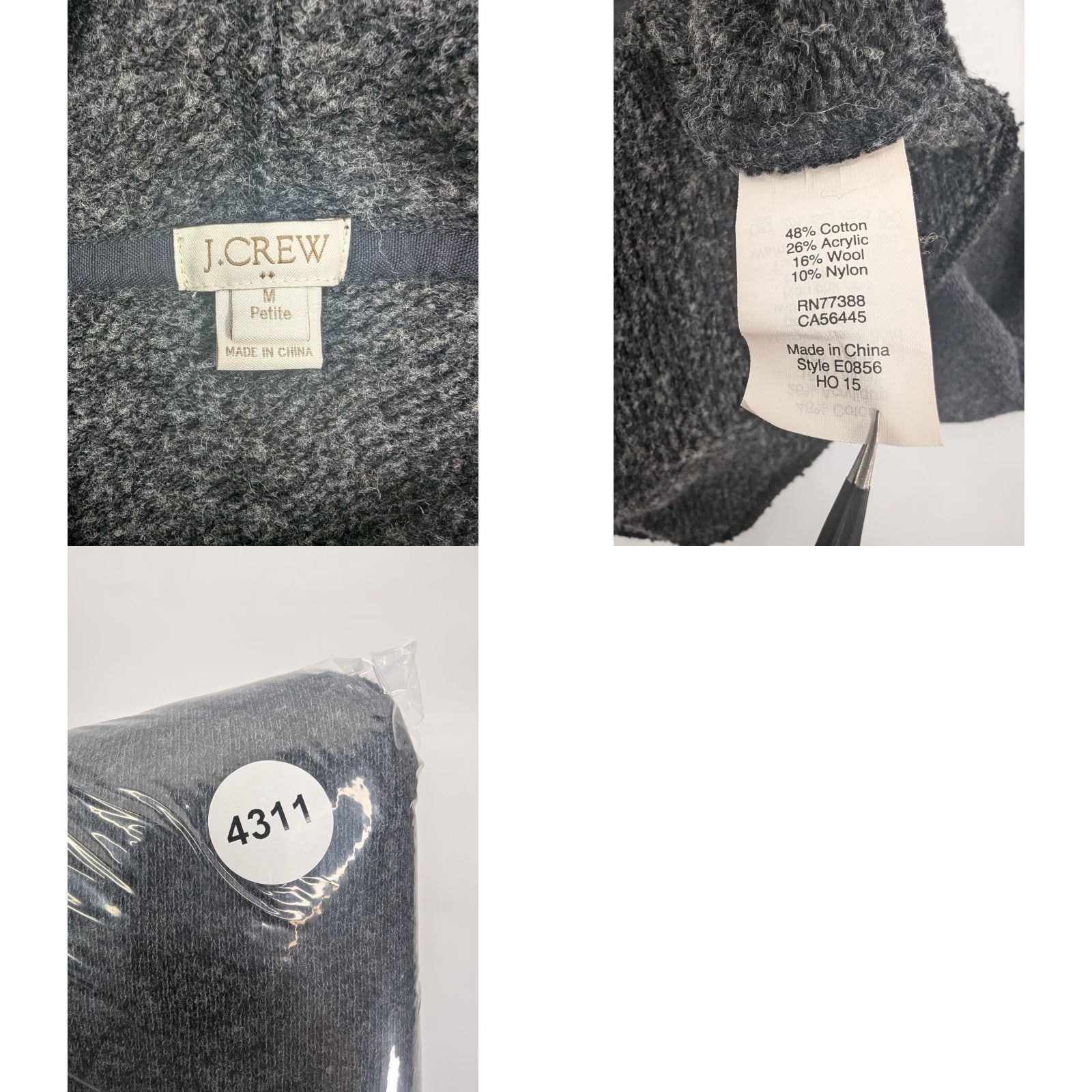 J.Crew J. Crew Sweatshirt Pullover Cowl Neck Wool Blend Cotton Blend Nylon Acrylic Petite M Gray Women’s Medium Pullover Sweatshirt Pockets Size M / US 6-8 / IT 42-44 - 8 Thumbnail