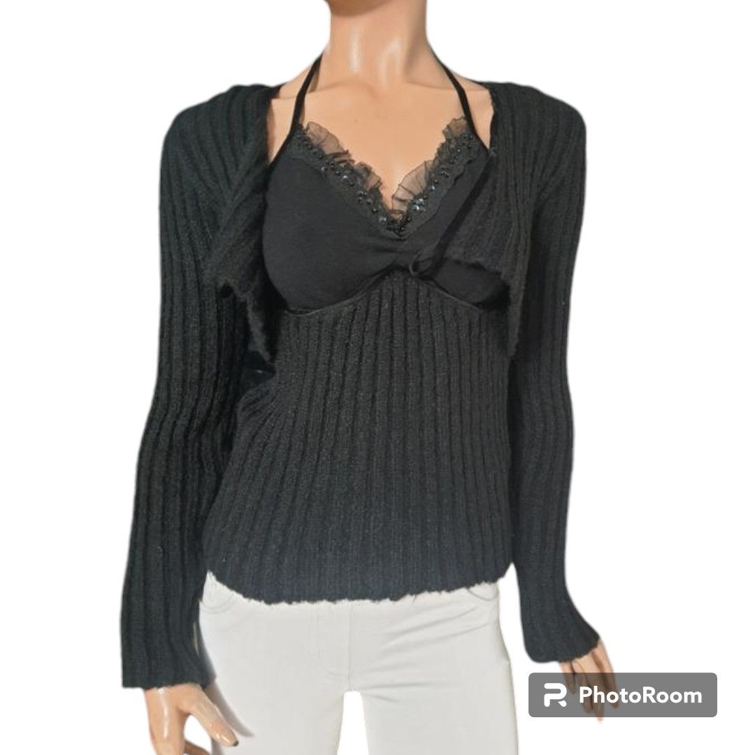 Japanese Brand Woolen cardigan and halter top 2 pieces set sz S knitwear Size S / US 4 / IT 40 - 1 Thumbnail