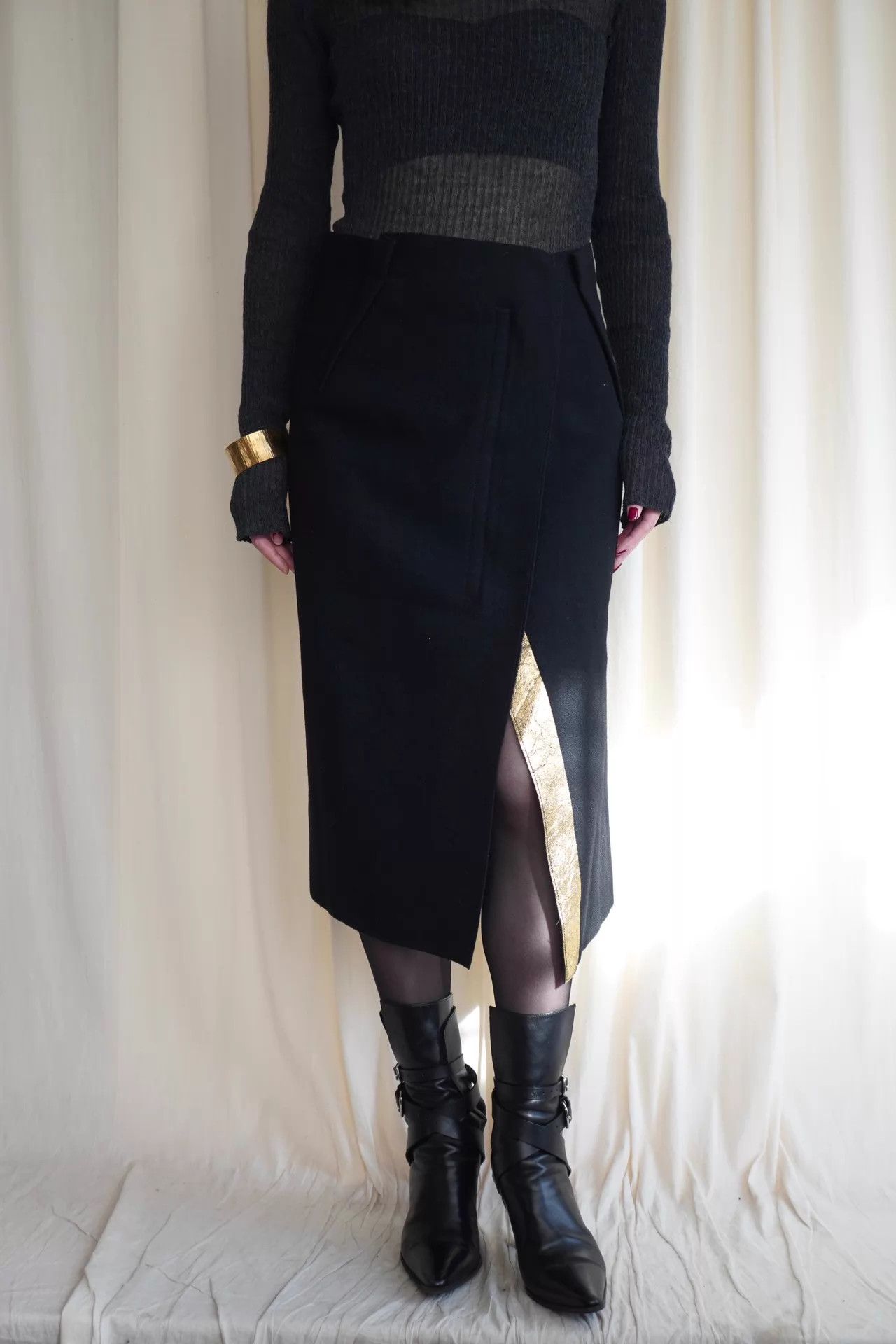 Jil Sander Jil Sander 2000s Gold Structured Wool Skirt Size 24" / US 00 / IT 34 - 2 Thumbnail