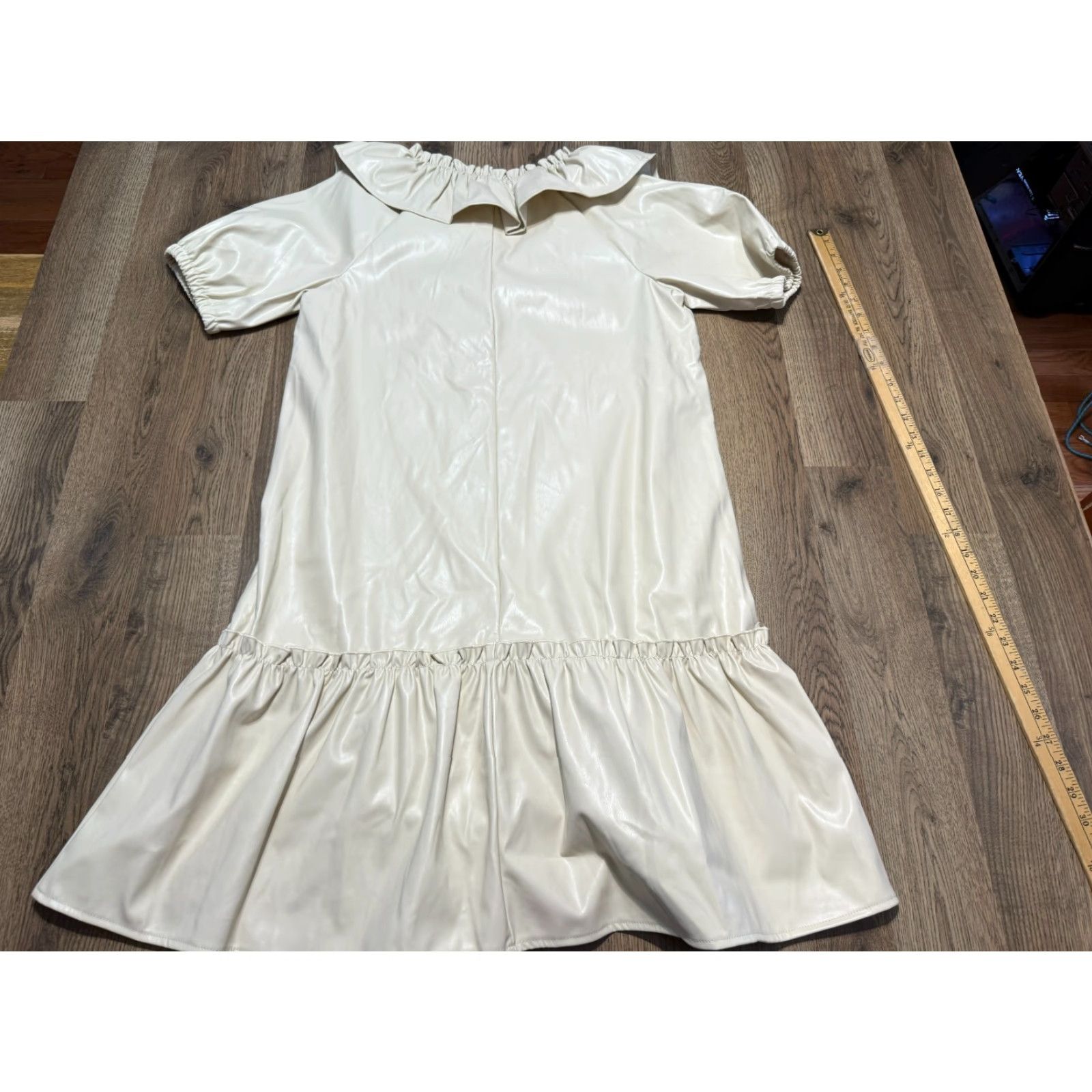 Vintage Voy Dress Women's Large White Puff Sleeve Peplum Dress Style Short Solid Casual Party Cocktail Spring Summer Fall Mens? Size L / US 10 / IT 46 - 2 Thumbnail