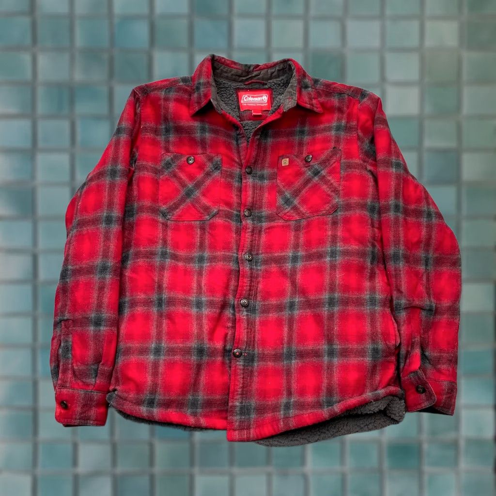 Vintage Coleman Jacket Mens M Red Plaid Buffalo Sherpa Lined Shacket Coat Flannel Shirt Coat Jacket Size US M / EU 48-50 / 2 - 1 Thumbnail