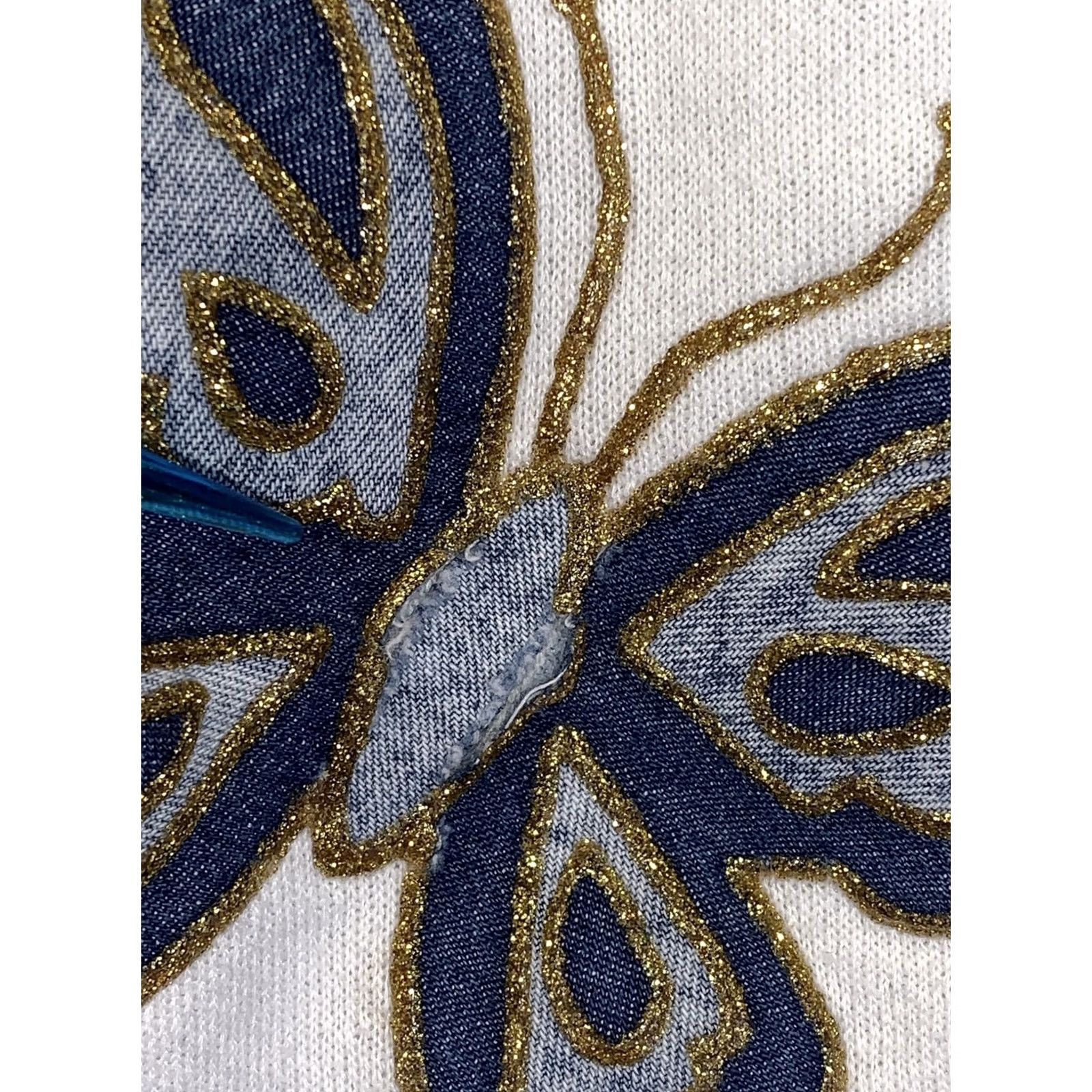 Hanes VINTAGE Hanes Sweatshirt Denim Butterflies Gel Art White Womens Large 90s Pullover Crew Neck Long Sleeve Size L / US 10 / IT 46 - 6 Thumbnail
