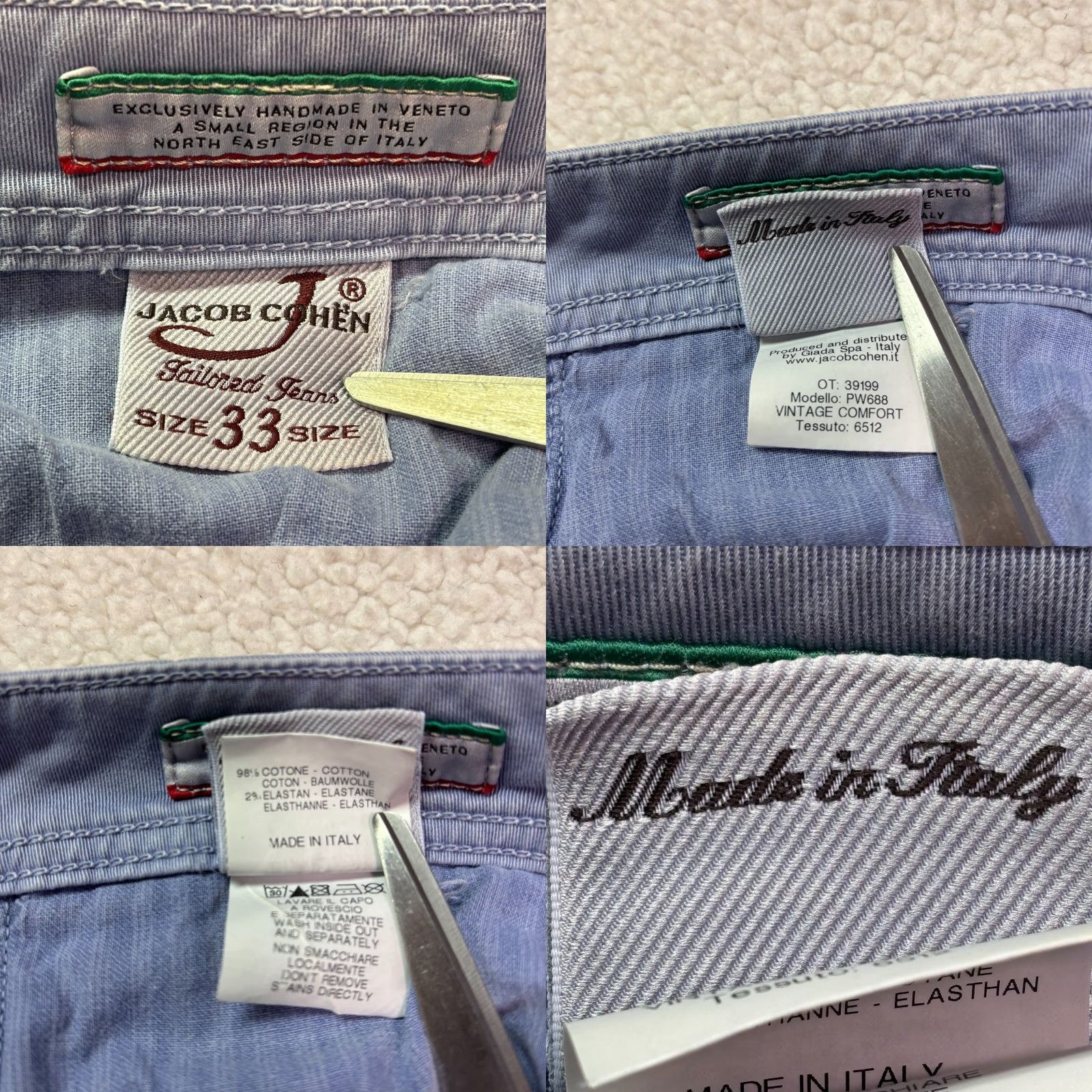Jacob Cohen Jacob Cohen Jeans 33x28 Button Italy Denim 5-Pocket Straight Mens Blue Fashion Comfort Belted Logo Regular Inseam 28" Size US 33 - 9 Thumbnail