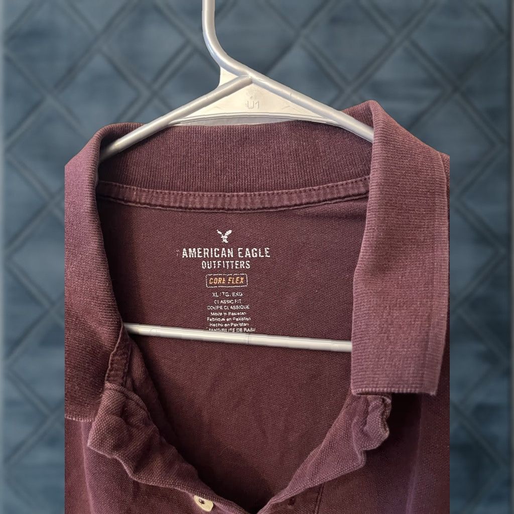 American Eagle Outfitters AMERICAN EAGLE OUTFITTERS AEO MEN'S CORE FLEX POLO SHIRT XL Maroon Size US XL / EU 56 / 4 - 1 Thumbnail
