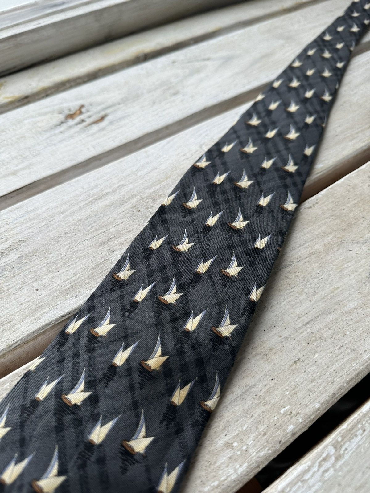 Burberry × Vintage 🚨Vintage 90s Burberrys Embroidered ship LOGO tie monogram Size ONE SIZE - 10 Thumbnail