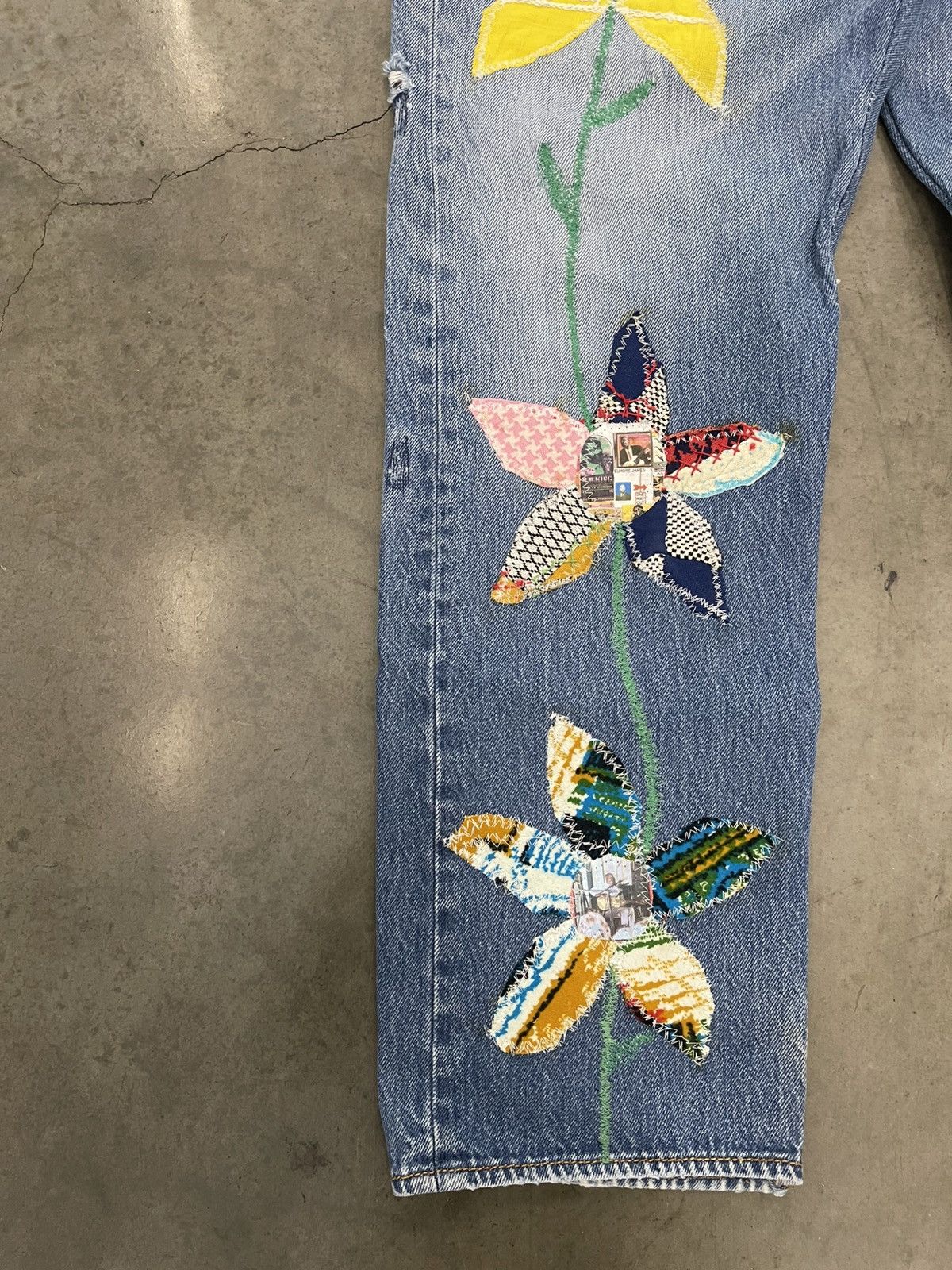 Levi's BLUESIN'S "BLUES GARDEN" PATCHWORK DENIM JEANS Size US 38 / EU 54 - 3 Thumbnail
