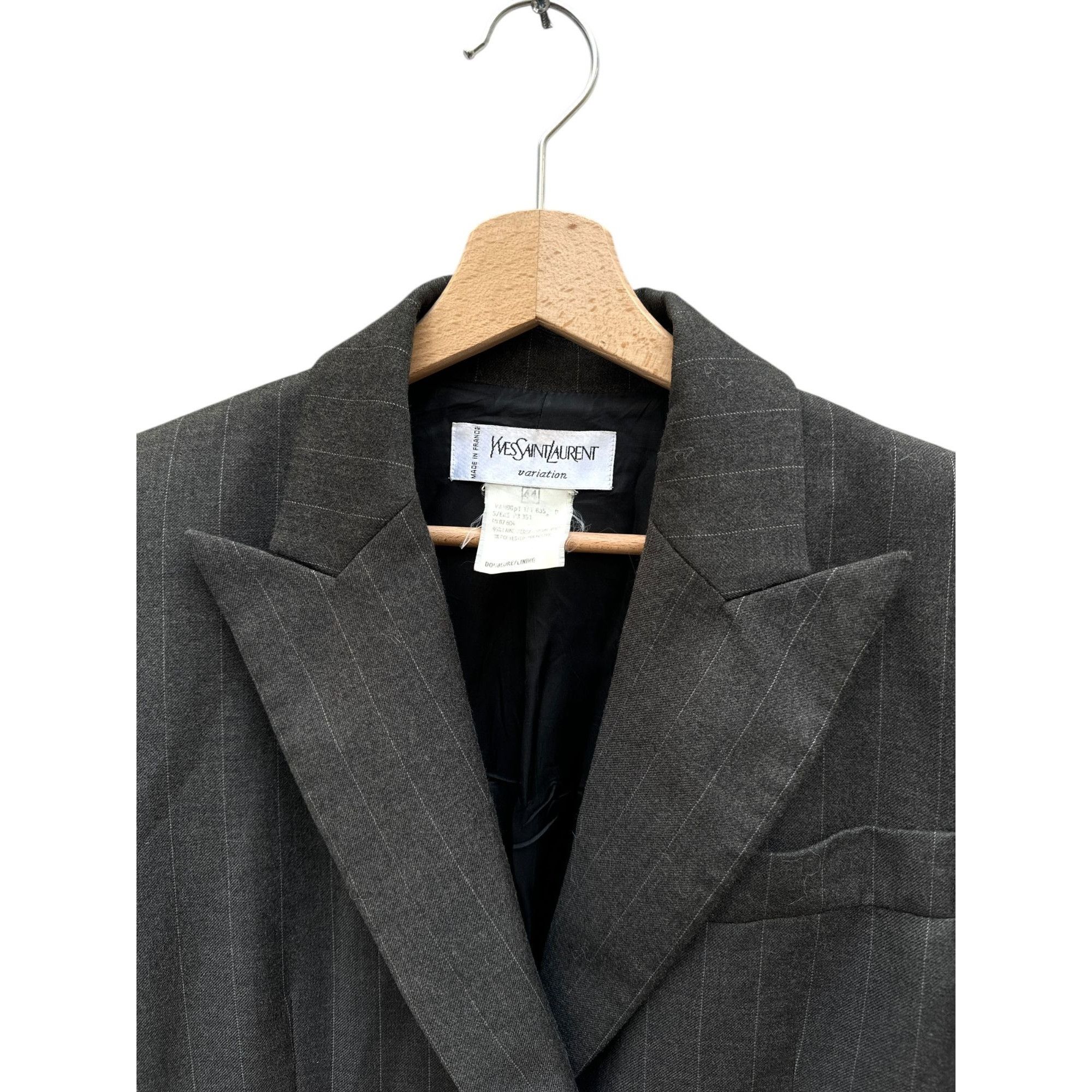 Yves Saint Laurent Vintage Grey Striped Wool Double Breasted Jacket Size L / US 10 / IT 46 - 4 Thumbnail